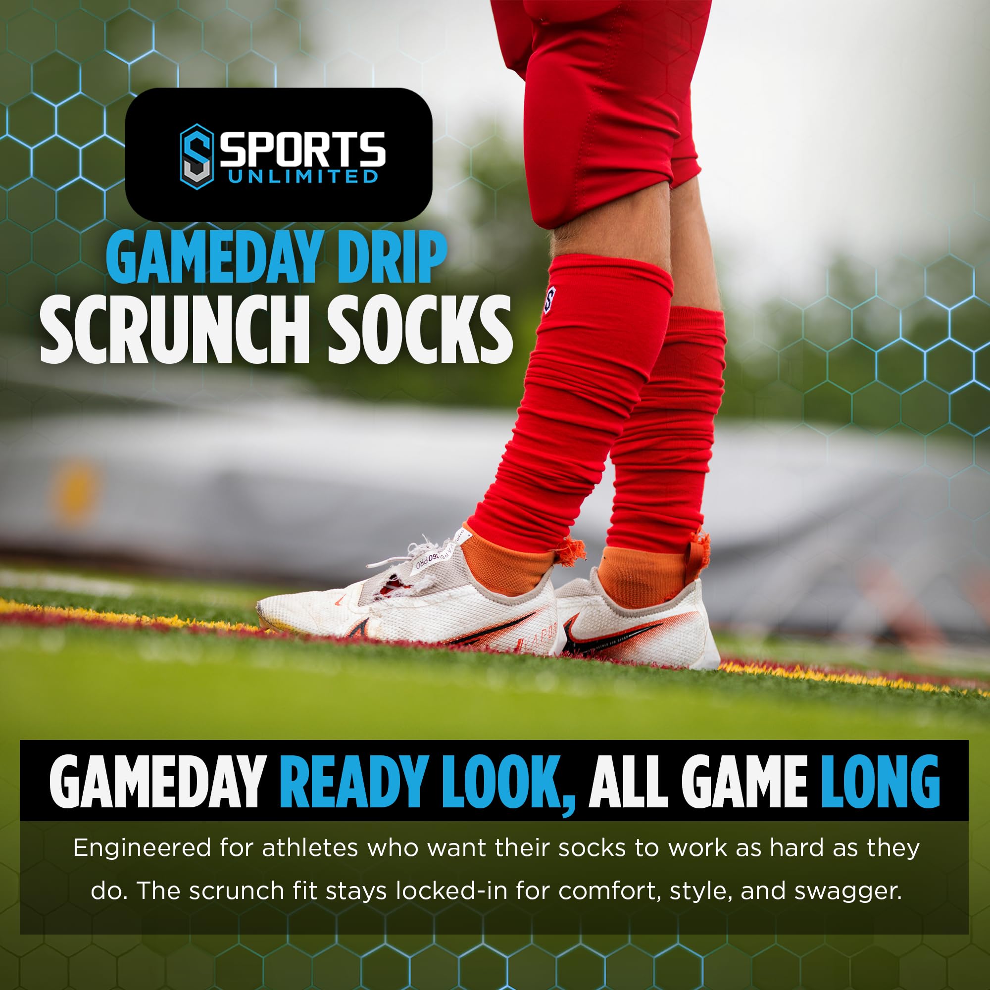 Sports Unlimited Gameday Drip Scrunch - Calcetines de fútbol, para hombres y jóvenes, se venden como un par