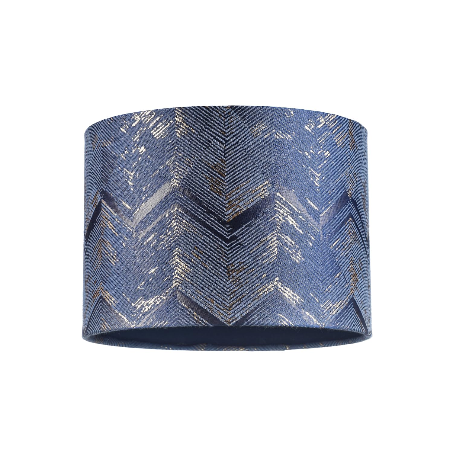 Happy Homewares Midnight Blue Contemporary Drum Lamp Shade With Gold And Silver Metallic Decor | X 18Cm | Inner Navy Blue Cotton Lining By 25Cm