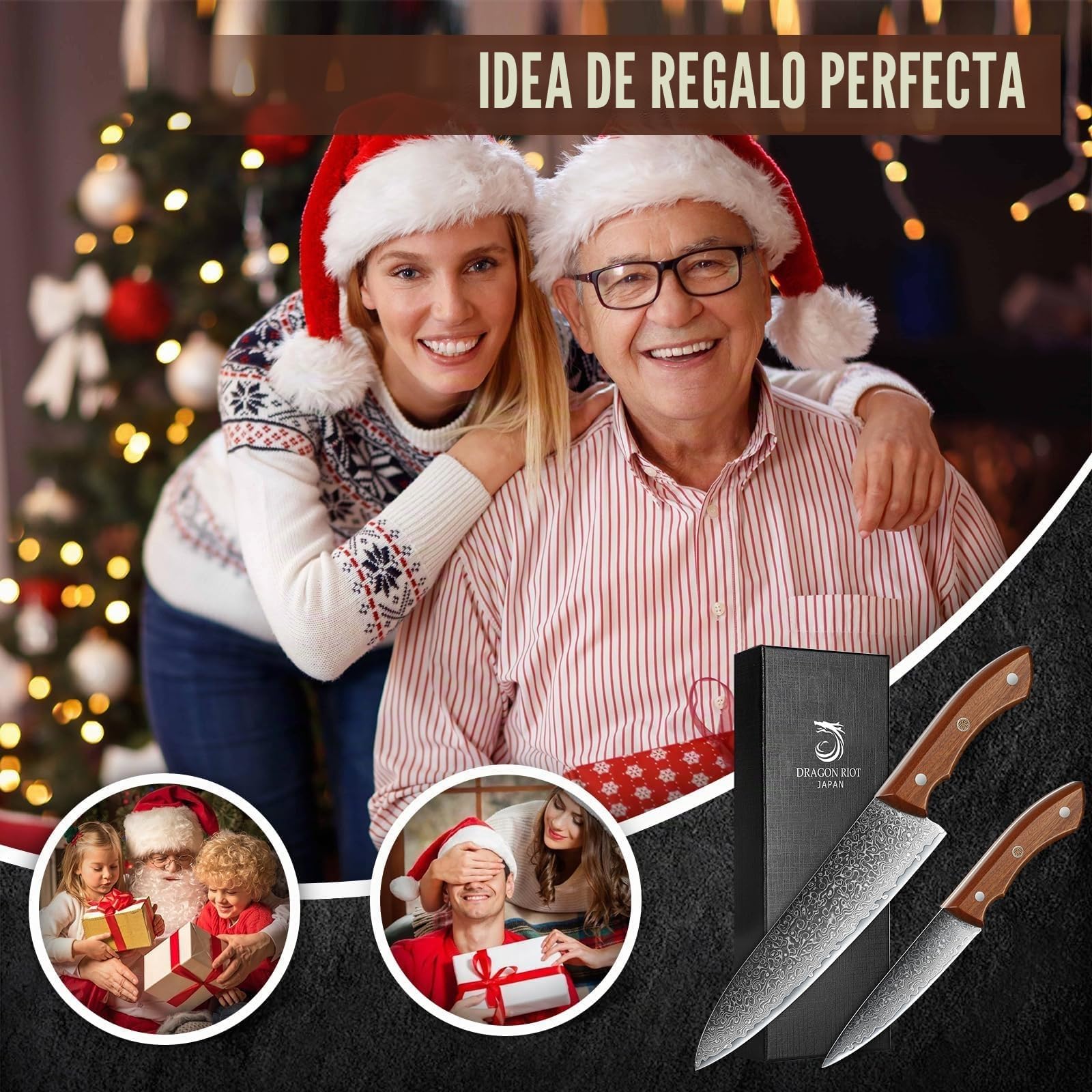 DRAGON RIOT Set de 2 Cuchillos de Cocina Japoneses | DRAGON RIOT Juego de 2 Cuchillos de Chef Damasco 67 Capas, Con Cuchillo para Verduras, Con Mango Ergonómico