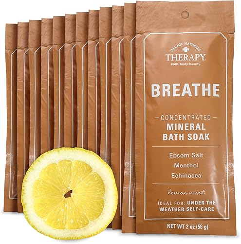 Village Naturals Therapy Breathe - Remojo concentrado de baño mineral, menta limón, 2 onzas, paquete de 12
