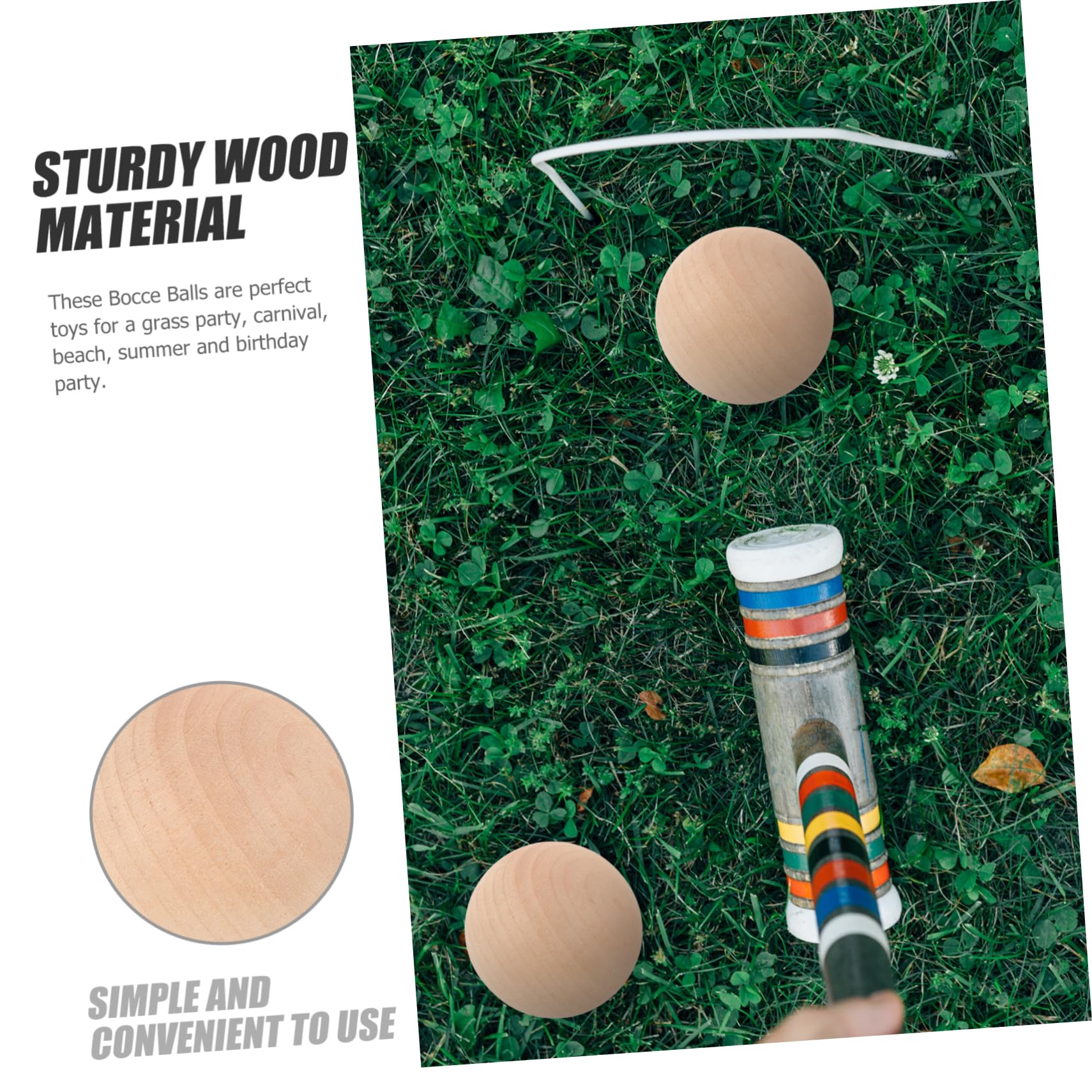 Gogogmee Wooden Bocce Set for Boys and Girls 4pcs Portable Outdoor Croquet Game