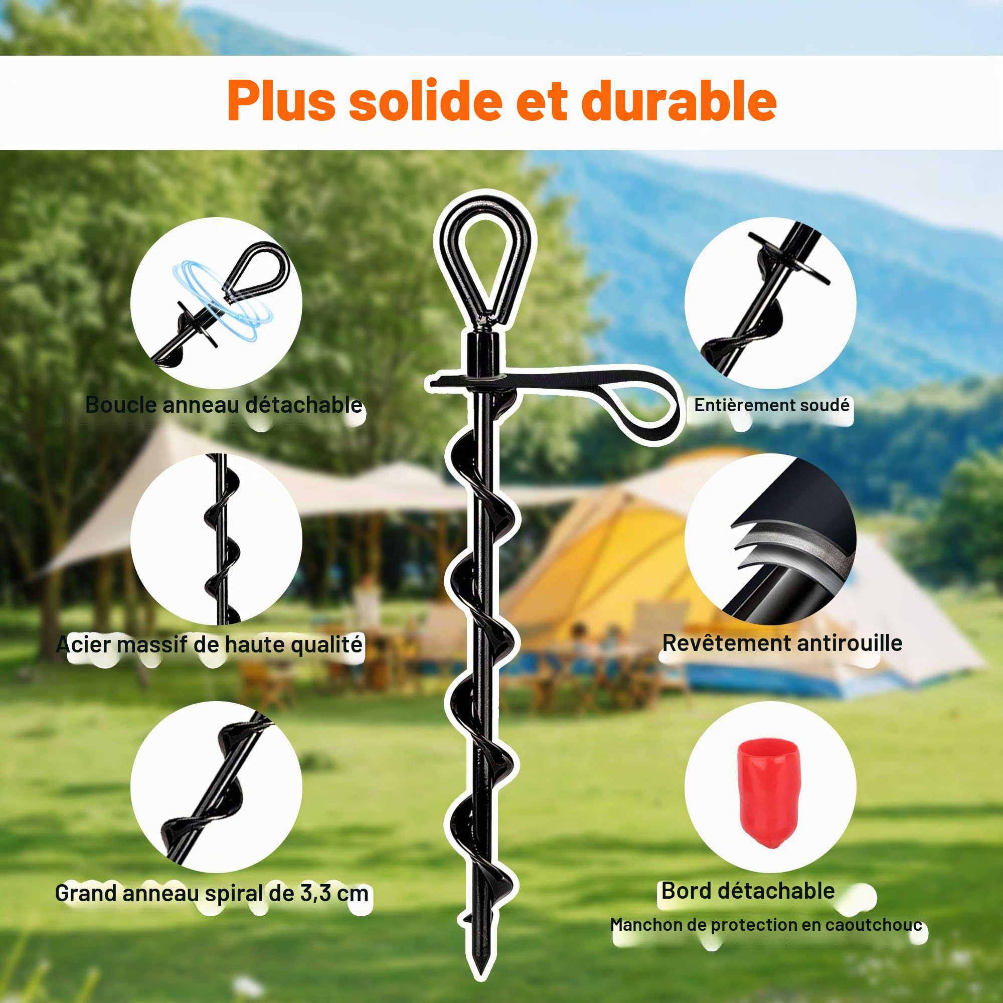 JIYANA Ancrage au Sol 36 cm, Piquet Ancrage en Acier a Visser, Ancrage au Sol Duty pour Trampoline, Tentes, Balançoire, Camping, Sardines de Fixation et Piquets de Jardin vis de Fondation,4