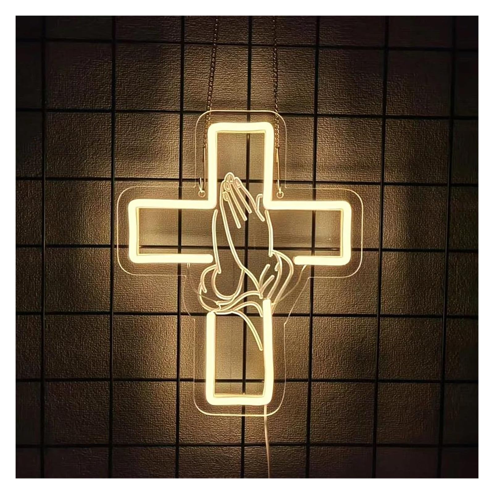 SHOUXI Sign Lamp Cross Praying Hands Neon Sign Light Dimmable USB Powered for Bedroom Living Room Church Auditorium Party Wall Decor 24cmx30cm