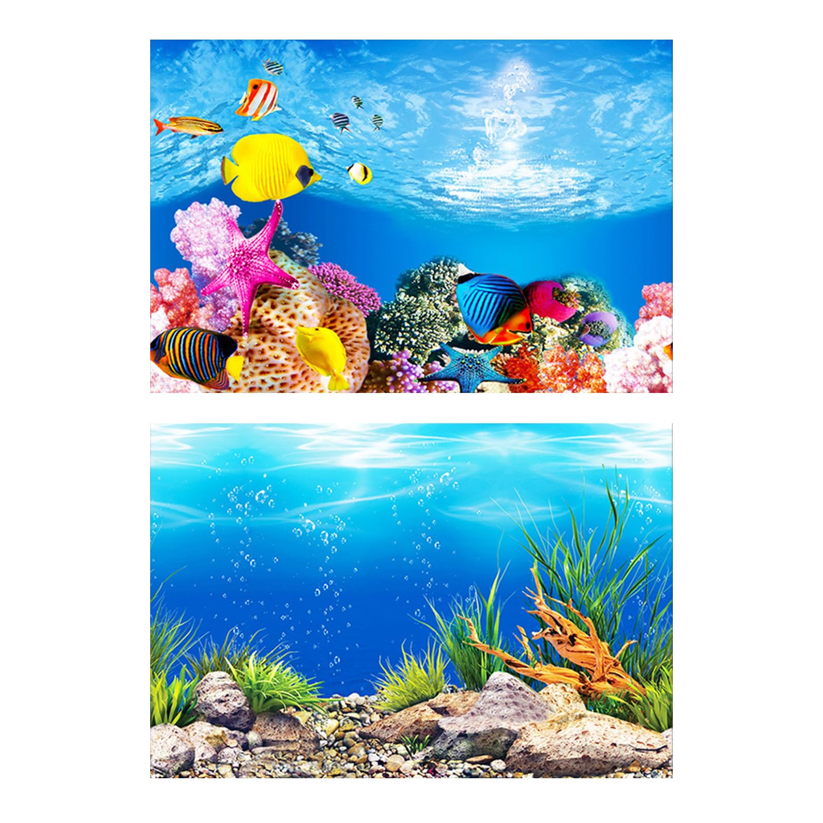 SHENIAFC Double-Sided Aquarium Background, Coral Reef and Seabed Design, 12 x 20 Inches, Waterproof
