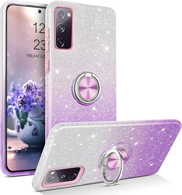 YINLAI Samsung S20 FE Case Bling Glitter Sparkle Shiny Samsung S20 FE Case for Girls Women with 360 Grad Ring Holder Kickstand Protective Phone Case for Samsung Galaxy S20 FE 4G/5G,Purple Gradient