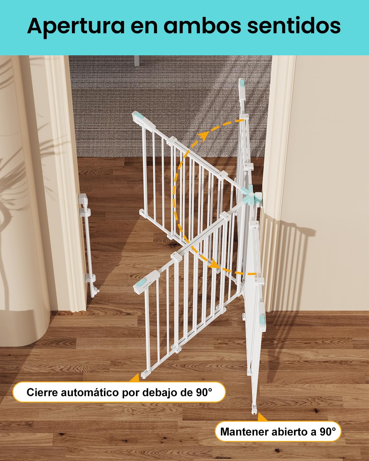 YEAUPE PRO Barrera de Seguridad Escalera Extensible de Metal, 75-110 CM, para Taladrar, Valla de Seguridad Infantil, Barrera de Escalera para Bebés y Niños Pequeños, Puerta de Seguridad, Blanco