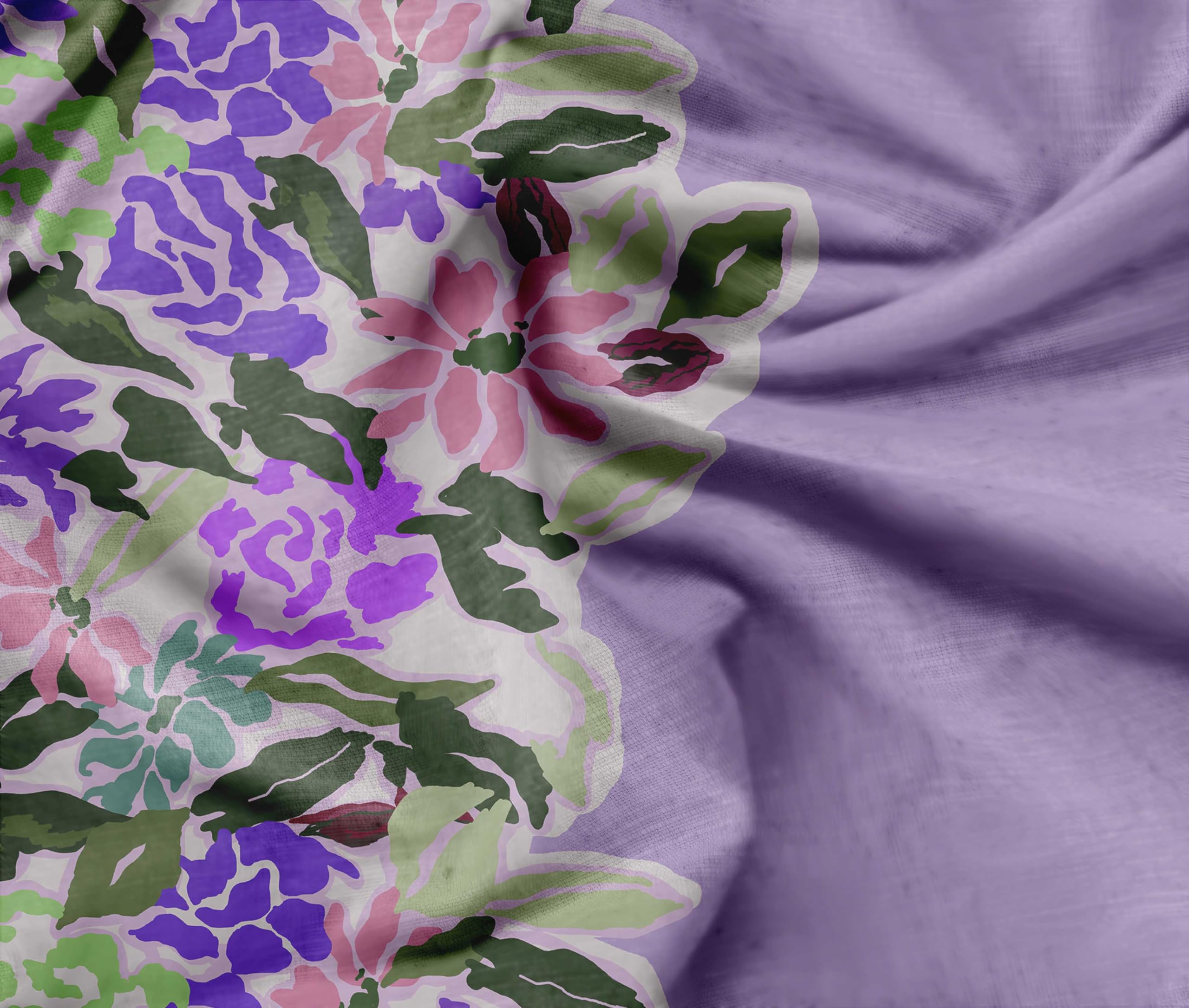 Soimoi Heavyweight Cotton Poplin Fabric Material, Purple - Floral & Leaves Printed-42" Inch Width, Natural Cotton Material For Quilt Making, Dresses, Skirts, Pajamas, Pillowcases, Tablecloths, 1 Meter