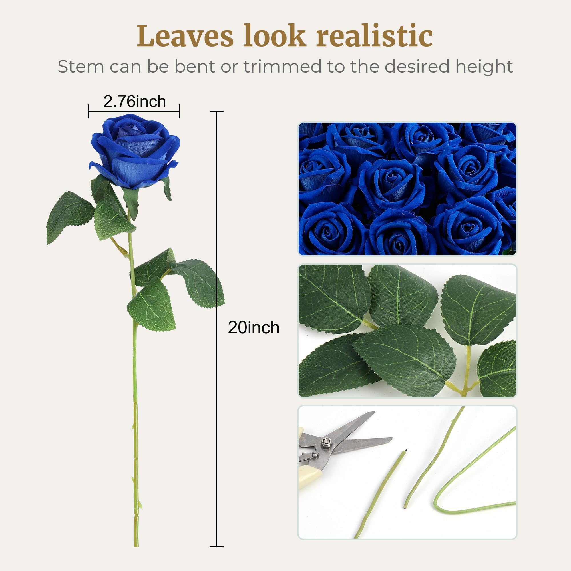 Auihiay 60PCS Fake Blue Roses, Artificial Blue Flowers, Silk Faux Rose with Long Stems for Wedding Centerpieces Cake - Image 2