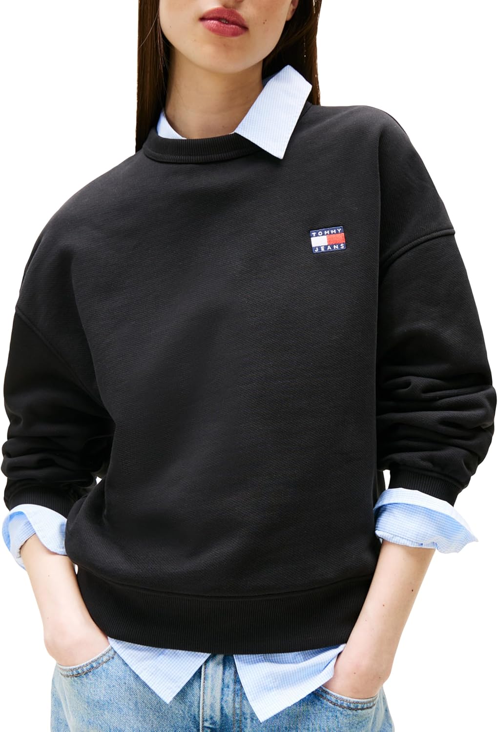 Tommy Jeans womens Medium Weight Pullover Crewneck With Embroidered Flag Logo - Image 2