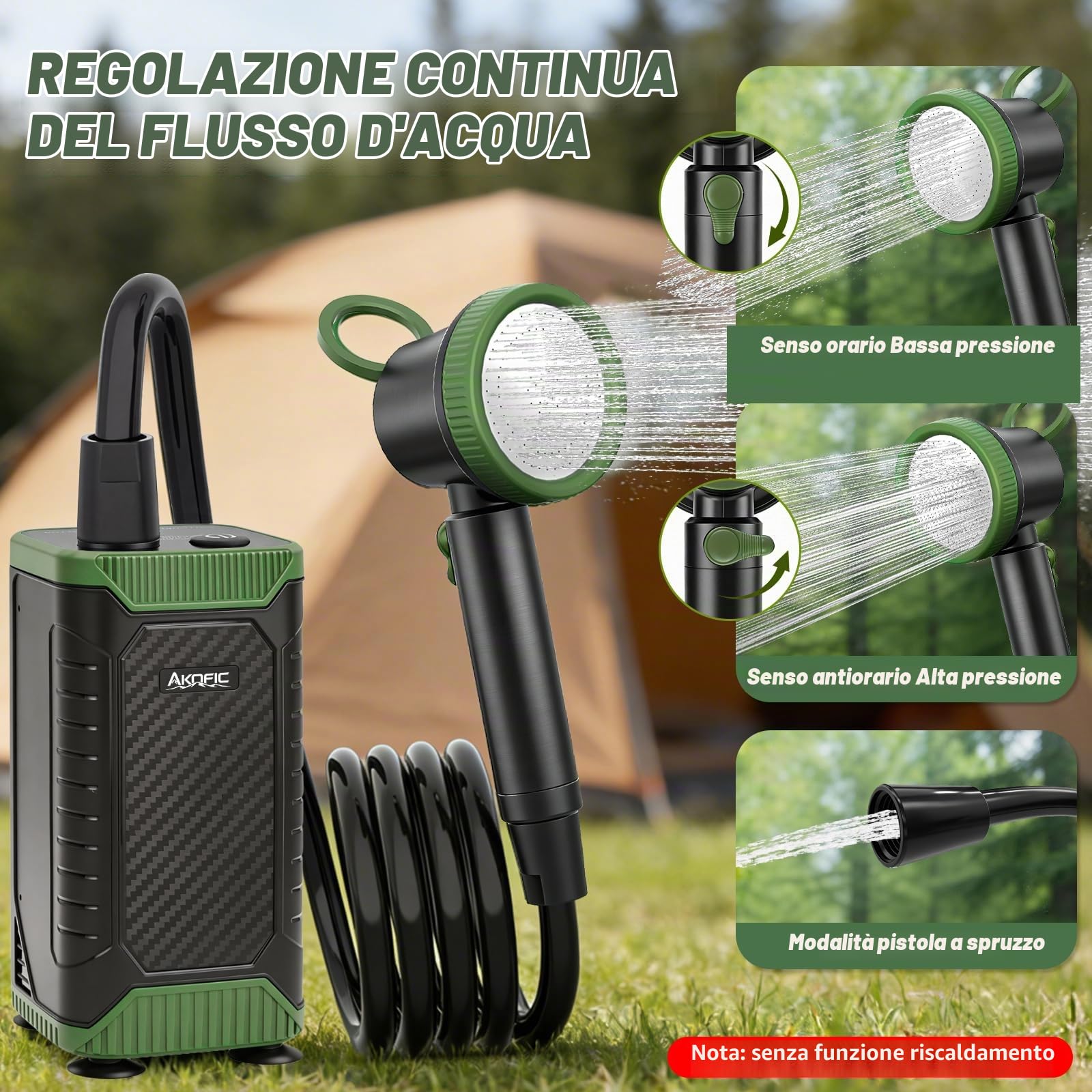 Doccia da Campeggio, 8000mAh Doccia Portatile Ricaricabile, Doccia Elettrica da Campeggio con Display di Temperatura e Potenza, Doccia da Esterno per Spiaggia, Lavaggio Auto, Giardino, Animali