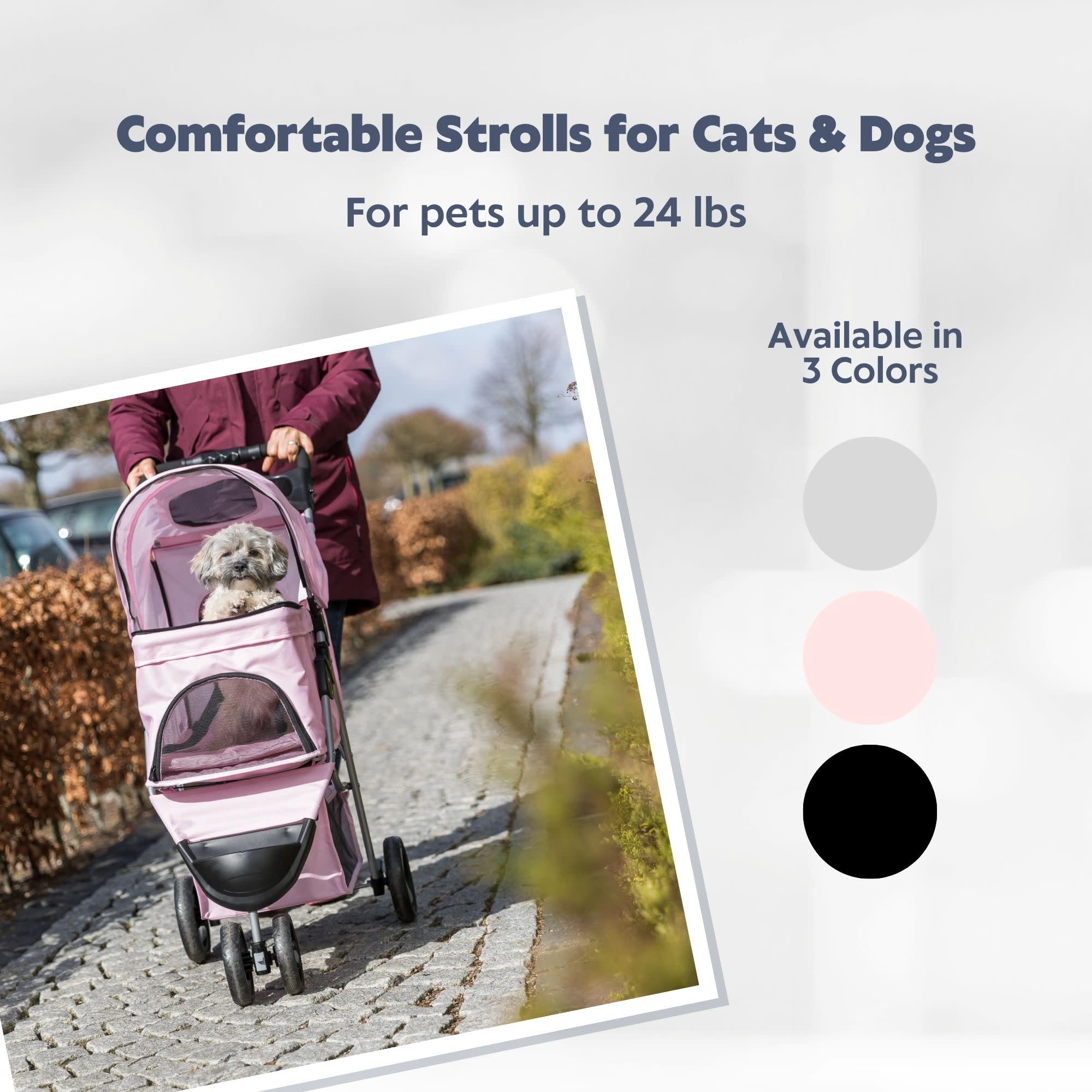 TRIXIE Passeggino pieghevole per cani e gatti, trasportino per animali domestici, con copertura per le intemperie, cestino portaoggetti, portabicchieri, rosa