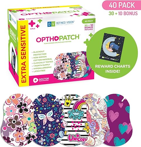 Vista 2 de Opthopatch Defined Vision - Parches para ojos para niños, diseño divertido para niñas [Serie II], 30 + 10 vendajes adhesivos de algodón