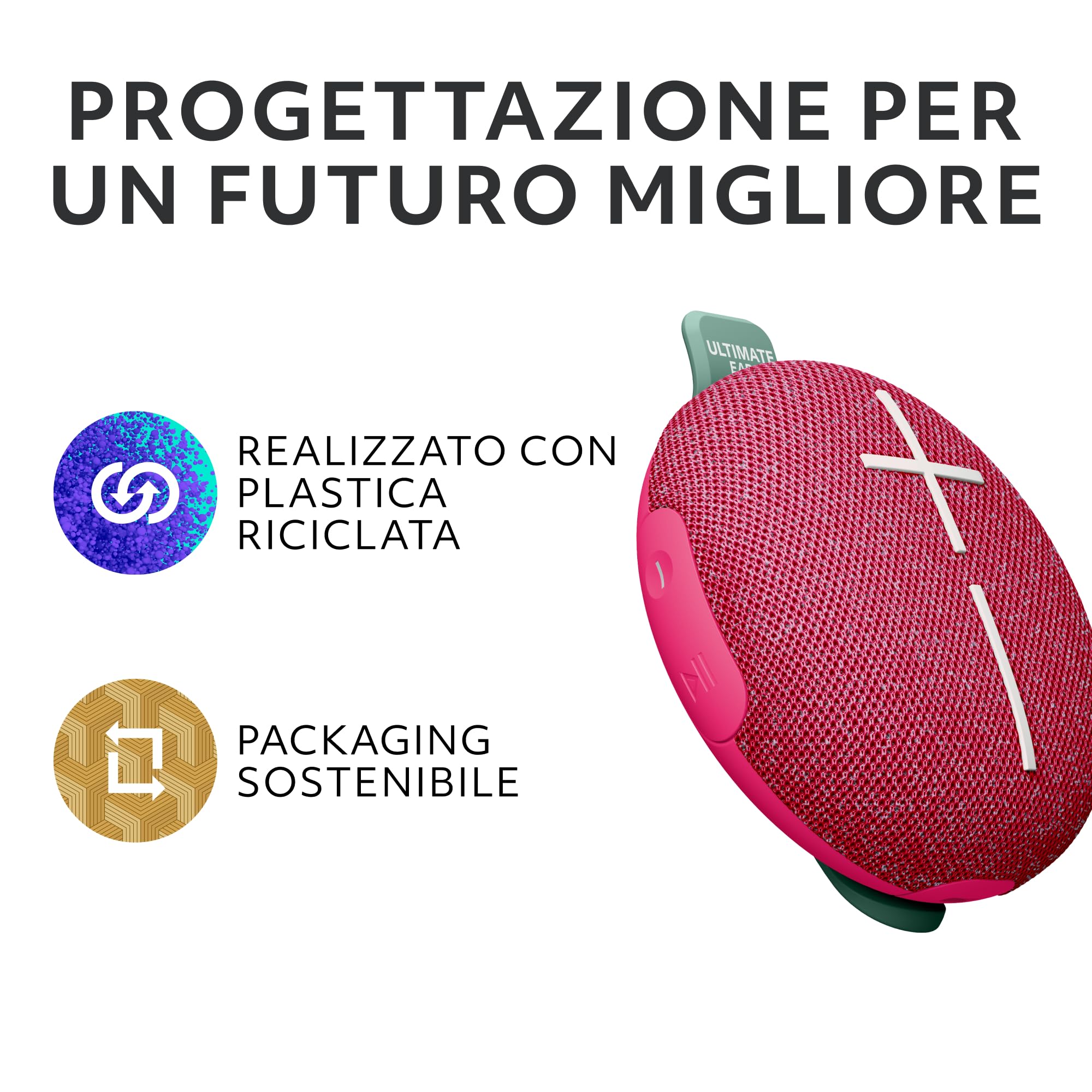 Ultimate Ears Miniroll Altoparlante Bluetooth impermeabile ultraportatile, bassi potenti, resistente alla polvere IP67, raggio d’azione di 40 m - Calming Pink