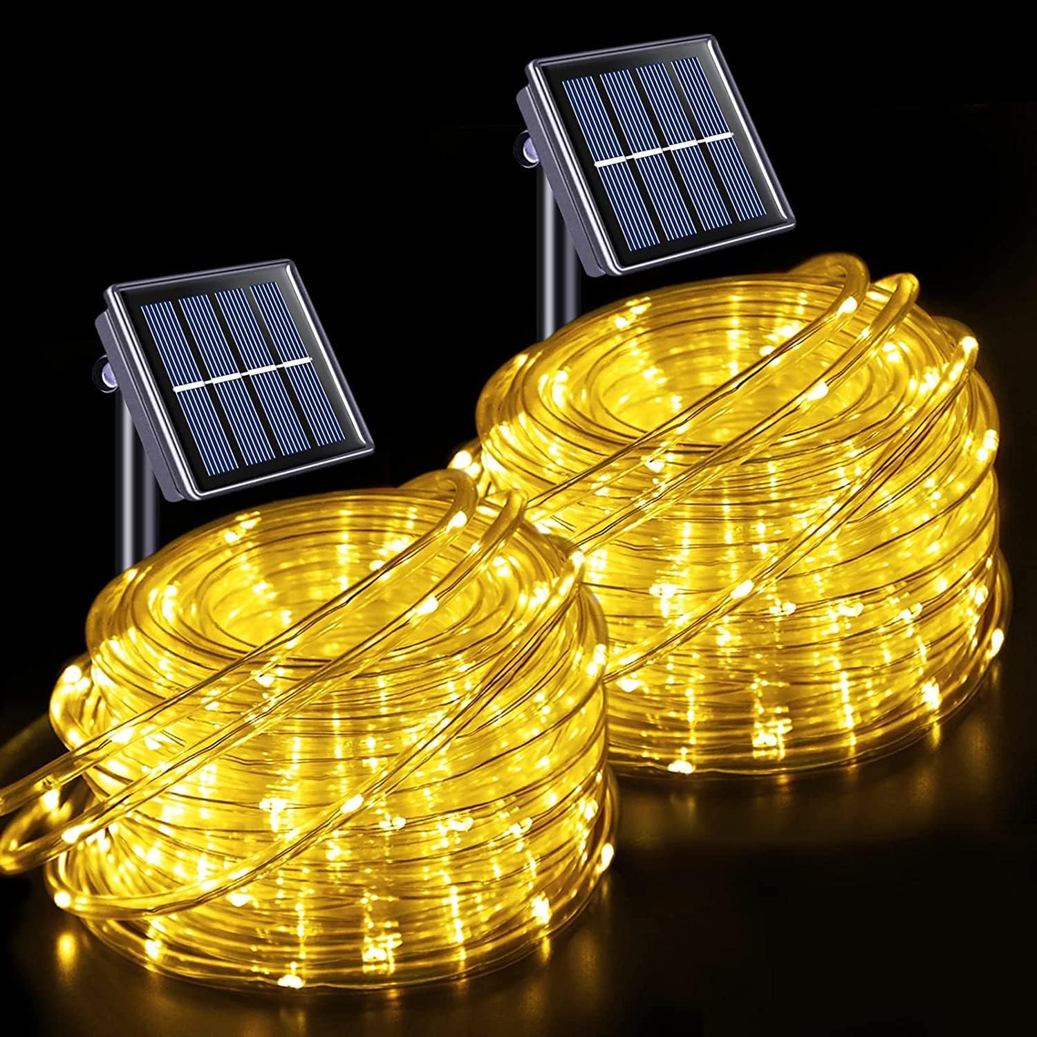 JMEXSUSS 2 Pack 100 LED Solar Rope Lights,33ft 8 Modes Solar Rope Lights Outdoor