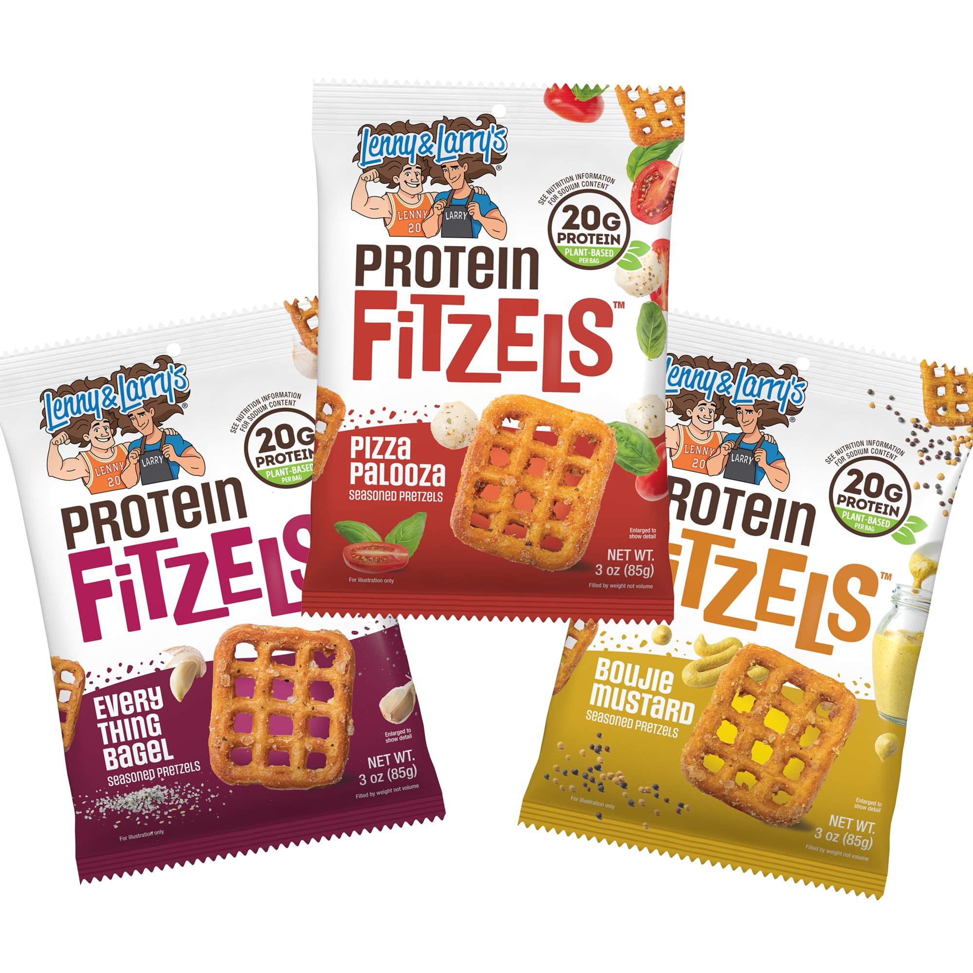 Lenny & Larry's FITZELS Sortimentspackung, 3 Geschmacksrichtungen, 12 Stück - herzhafte Brezel-Snacks unglaublich lecker, proteinreich, salzig, vegan, koscher, 20 g pflanzliches Protein, je 85 g