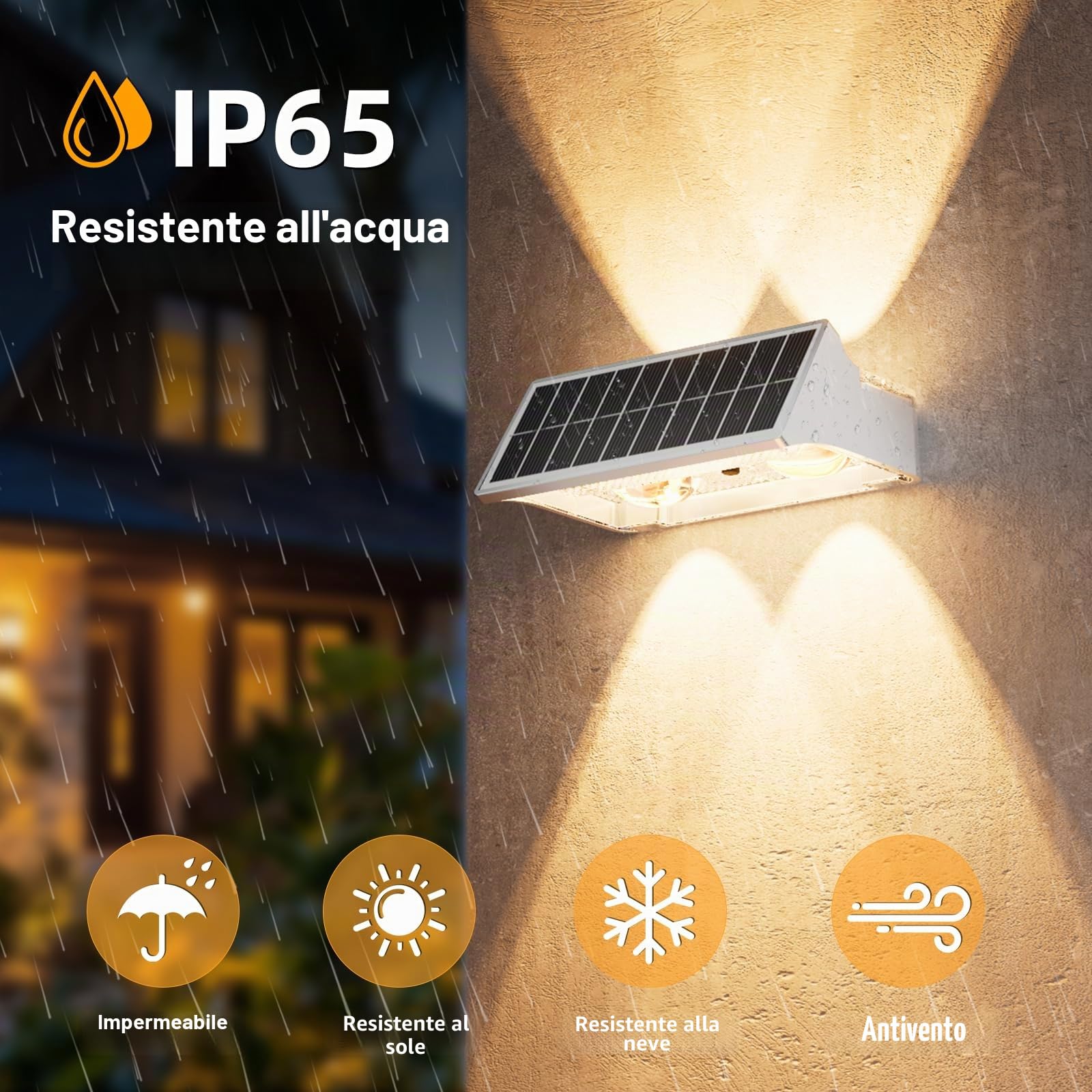 NIORSUN Lampada Solare da Esterno, 8 Pezzi, Leggero Su e Giù, Impermeabili IP65, 3000K/4000K/6500K + RGB, Applique da Esterno Solare per Parete, Terrazza, Giardino, Garage, Recinzione（Bianco）