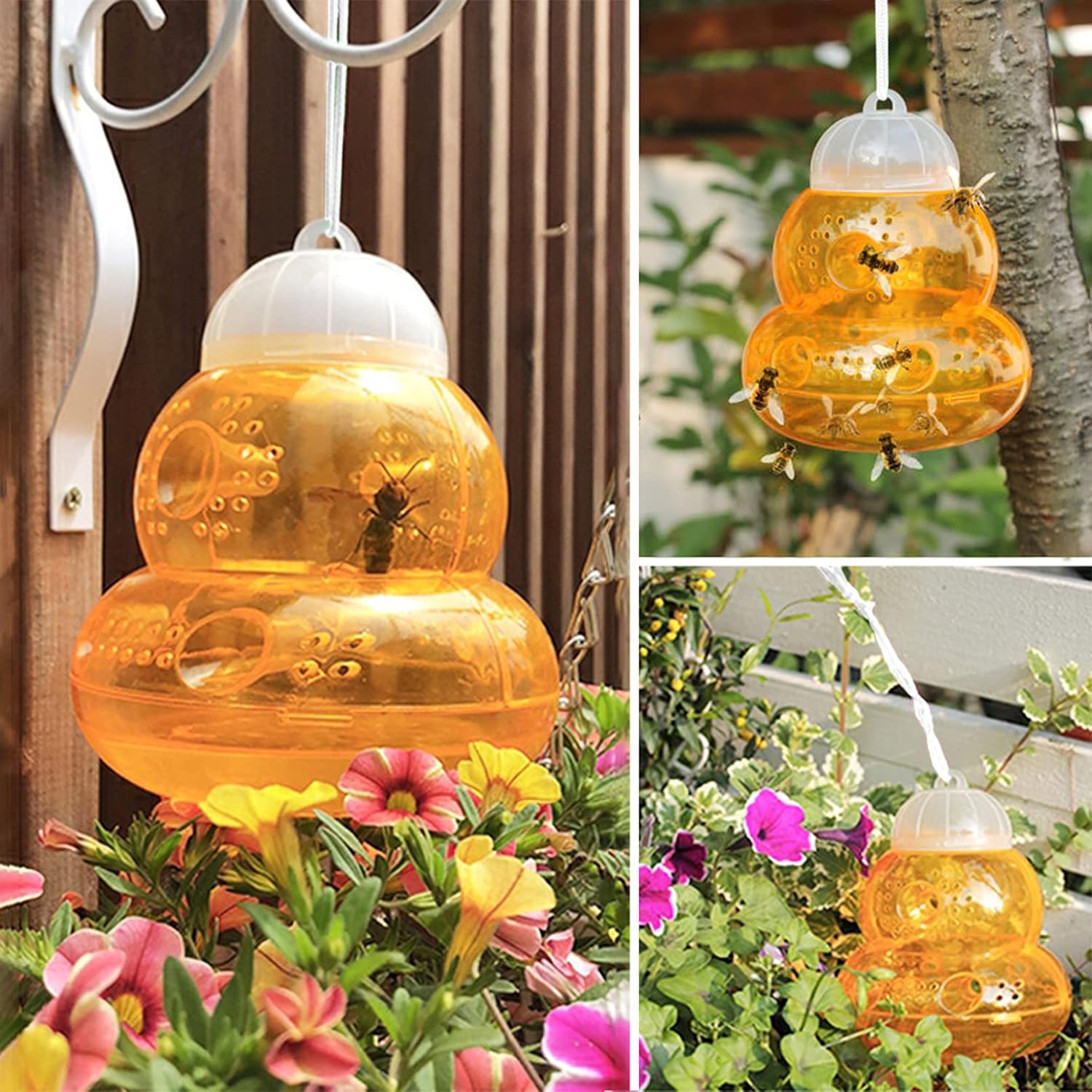 Stingmon 4 Pack Wasp Trap for Hornet Bees Yellow Jackets, Insect Bee Catcher Non-Toxic, Reusable, Hanging Outdoor Wasp Deterrent Killer
