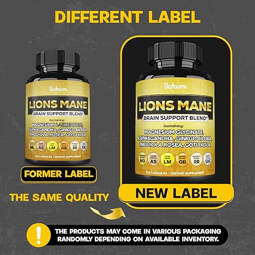 Miniatura 7 de Cápsulas de suplemento de melena de león con L-treonato de magnesio, raíz de Ashwagandha, ginkgo biloba, Rhodiola Rosea y Gotu Kola - 210 cápsulas