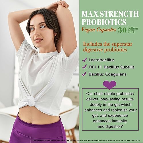 Miniatura 5 de 30 mil millones de probióticos 10 cepas Vegano, sin OMG intestino saludable Apoya la digestión Estreñimiento ocasional, diarrea, gases e