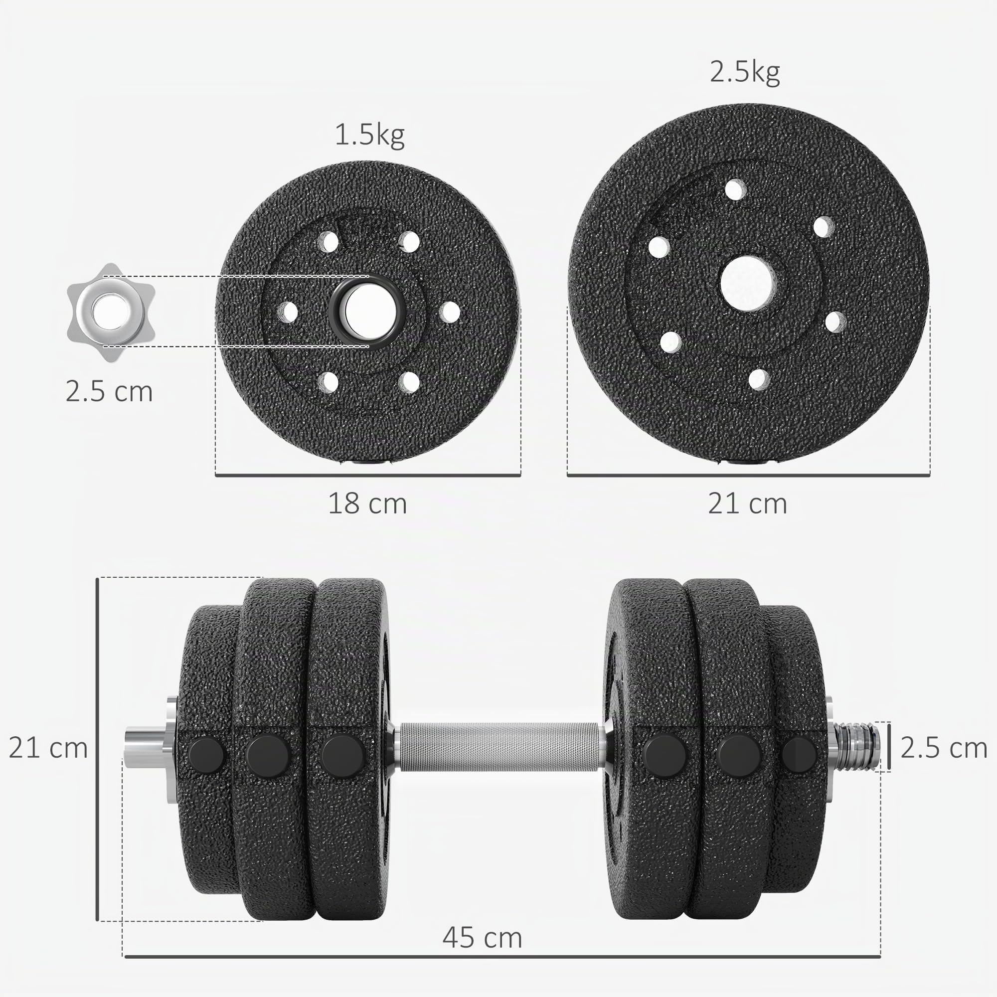 HOMCOM Juego de mancuernas ajustables de 30 kg, pesas de mano para el hogar, oficina, gimnasio, entrenamiento de levantamiento de fitness, color negro