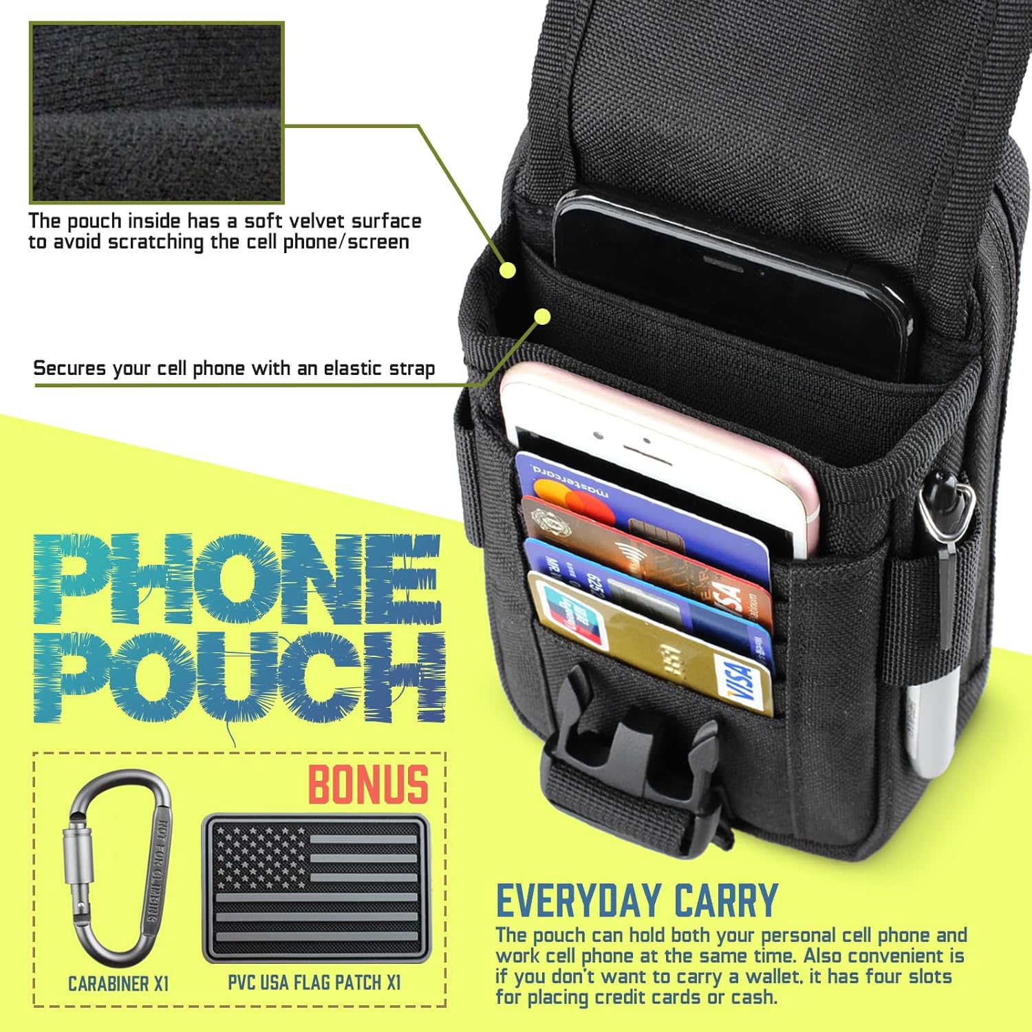 WYNEX Tactical Compass Phone Pouch, Large Molle Smartphone Holster Case Double Capacity Small Utility EDC Pouch with Compass Buckle and Carabiner - Image 3