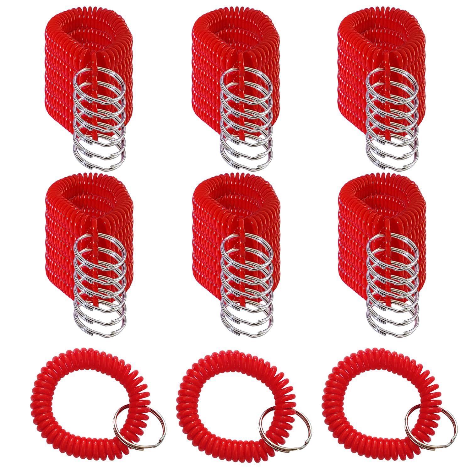 HAMIYELL Pack of 36 Colorful Spring Spiral Wrist Coil Key Chain, Wristband Key Ring (Solid Red)