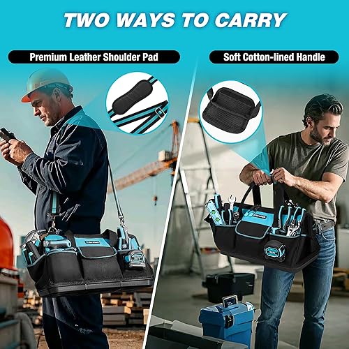 Miniatura 7 de DURATECH Bolsa de herramientas grande de 18 pulgadas con fondo duro impermeable, bolsas de herramientas para hombres resistentes con 19 bolsillos,