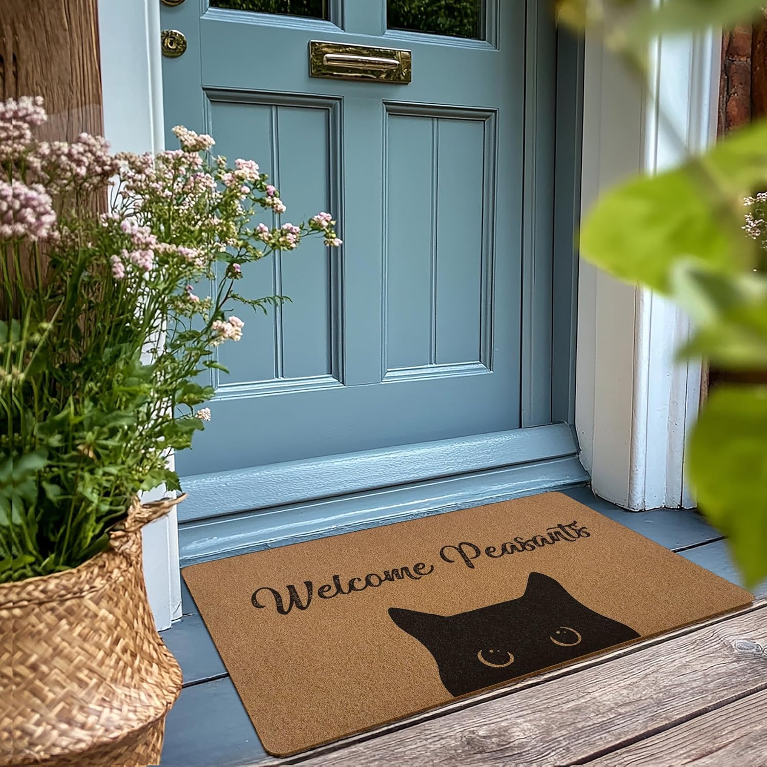 Funny Black Cat Door Mat, Cat Welcome Mat, Black Cats Gifts for Women Welcome Front Door Mat Indoor Outdoor Entrance, Funny Cats Artificial Coir Doormats Rugs for Porch Entryway Decor 30x17in