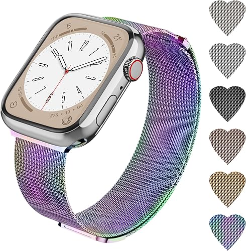 CHINDRAG Magnetic Loop Band Compatible with Apple Watch S9876543 38404142444549mm, Ultra 12 49MM, Classy Stainless Steel Metal Mesh Strap fit iWatch
