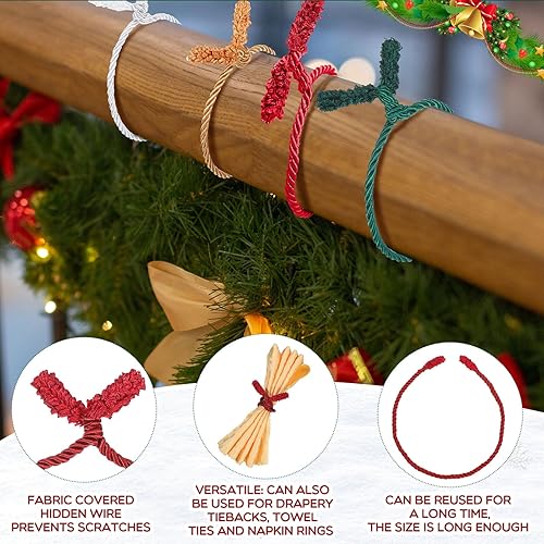 Miniatura 5 de 50 lazos de guirnalda de Navidad de 20 pulgadas para barandilla, reutilizables y flexibles, para Navidad, decoración del hogar, envoltura de