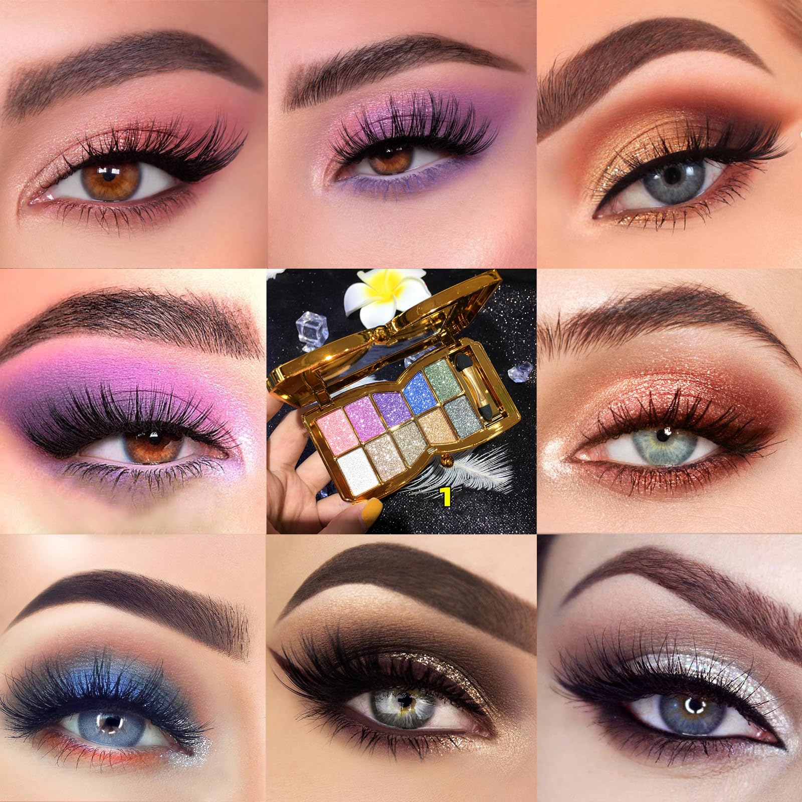 Palette di ombretti con glitter, 10 colori brillanti e opachi, ombretti altamente pigmentati, resistenti all'acqua, trucco di lunga durata (colore 1)