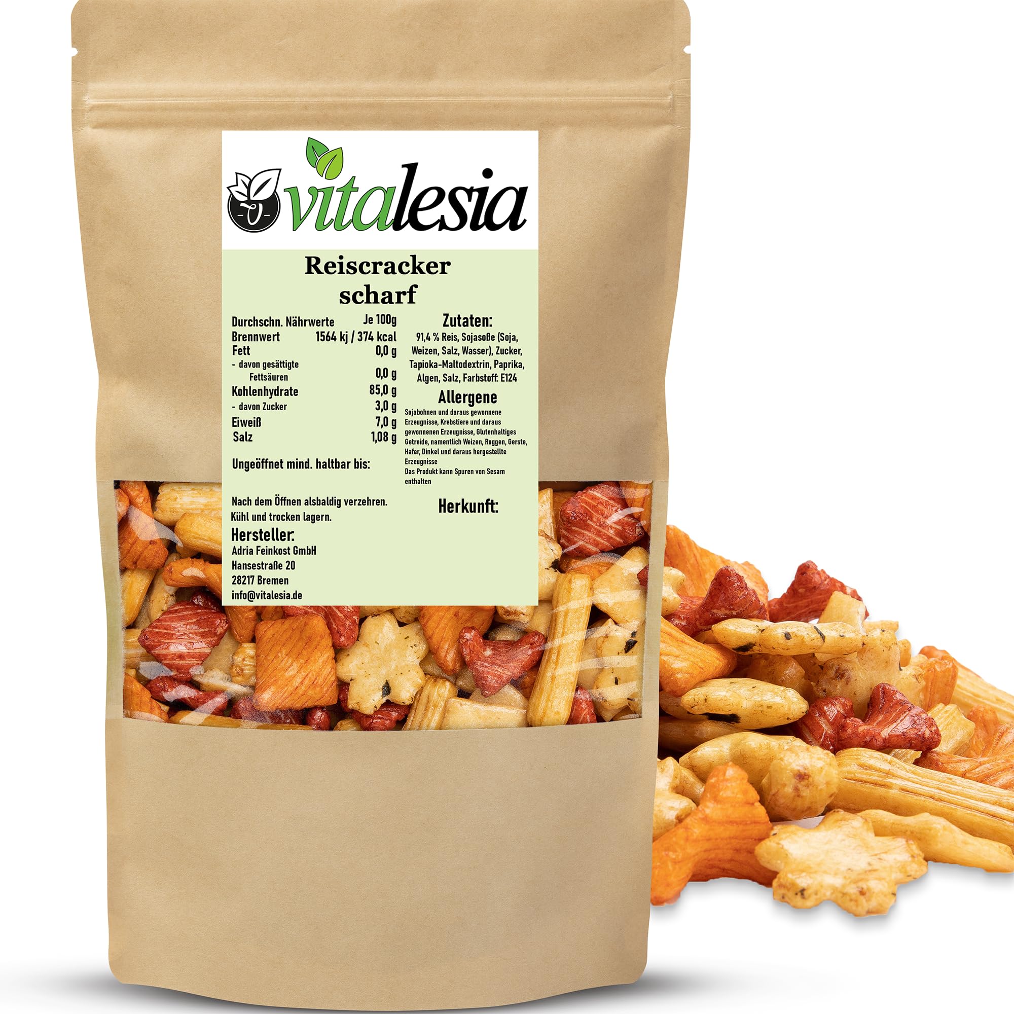 Vitalesia Reiscracker Fuji Mix scharf 2,5kg | asiatische Reissnacks | Reisgebäck | Großpackung für Partys & Vorrat | knusprig, würzig | vegan