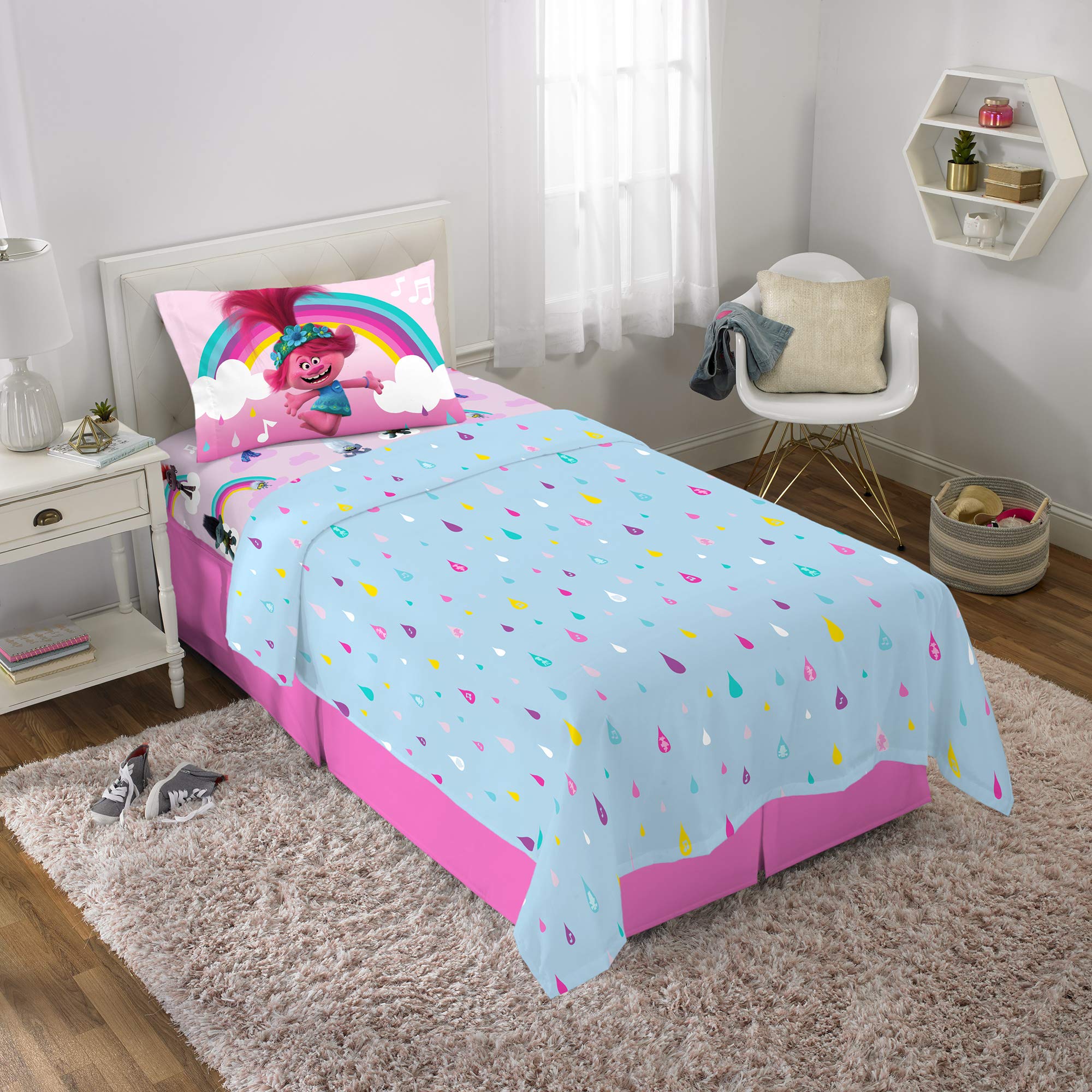 Franco Kids Bedding Super Soft Bettlaken-Set, Mikrofaser, Trolls World Tour, Twin