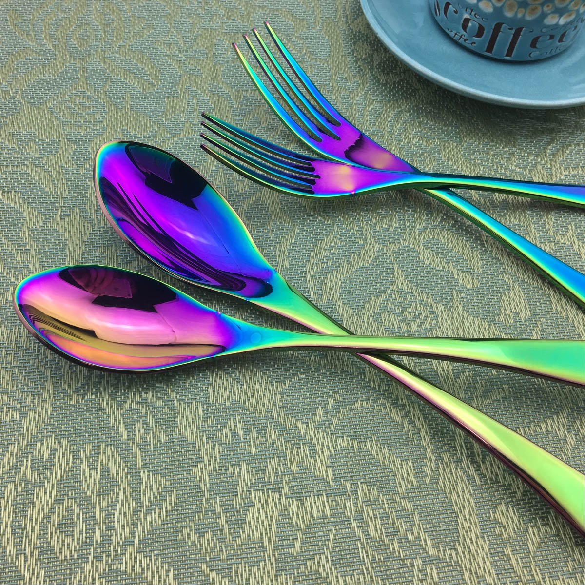 Gugrida Luxury 4-piece 18/10 Stainless Steel Flatware Set Mirror Polishing Rainbow Colorful Salad Spoon Dessert Spoon ?7.87 inch?