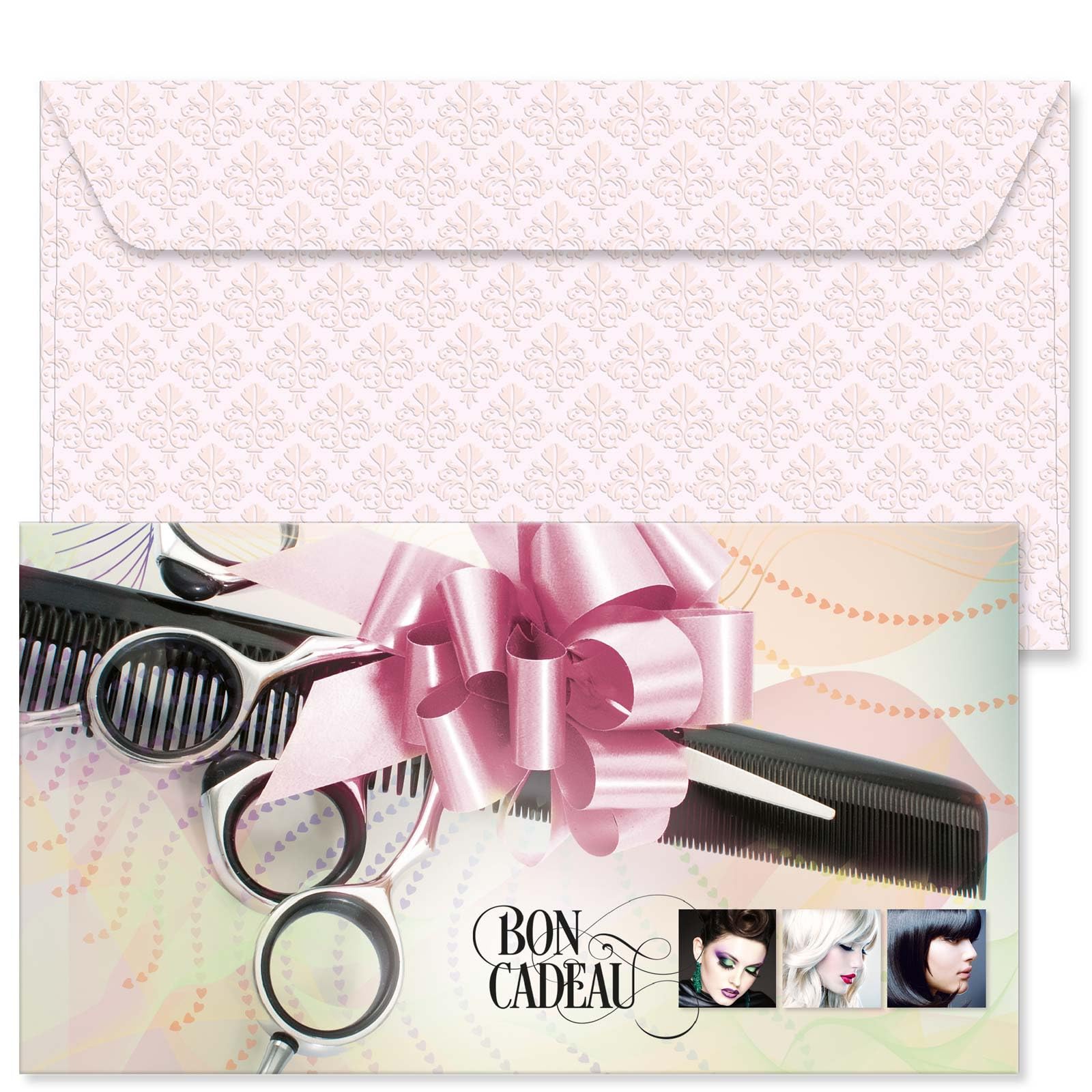 POS BON - 100 bons cadeaux à remplir avec enveloppe - formulaires imprimés pour des salons de coiffure K1267F1-100-V1