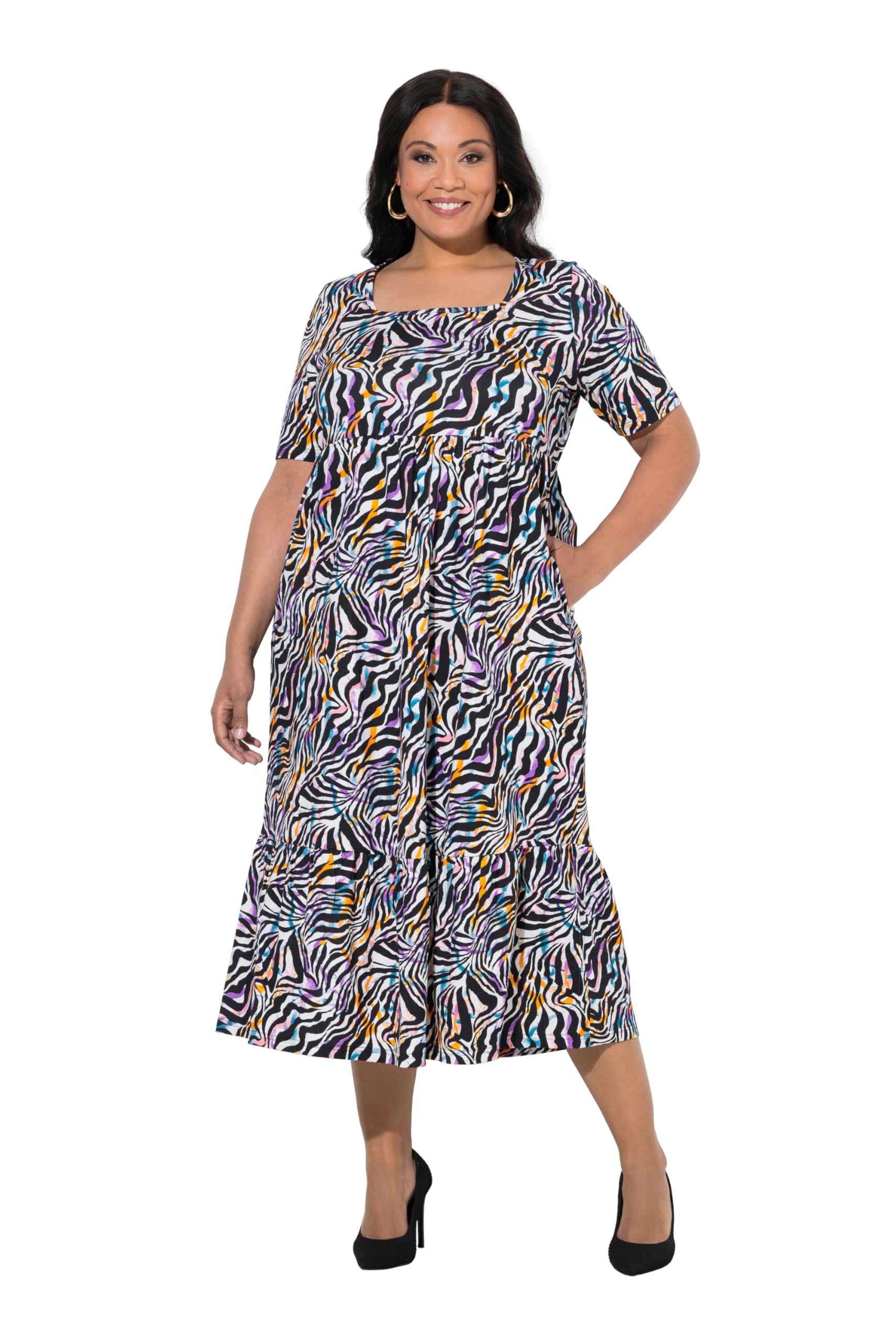 Ulla Popken Damen große Größen Übergrößen Plus Size Maxikleid, Animal, A-Linie, Carré-Ausschnitt, Halbarm 849686