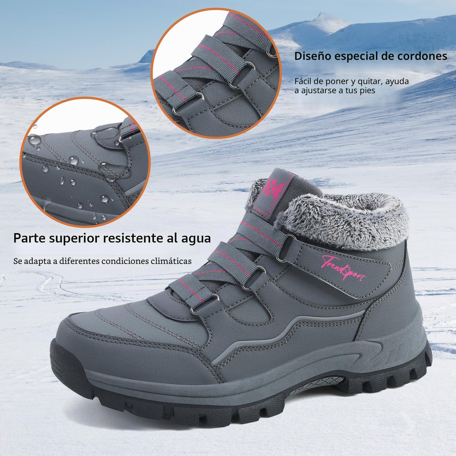 Botas de nieve para mujer para invierno con botines cálidos con forro de piel, antideslizantes, para senderismo, esquí, trekking, color negro, talla 36-41