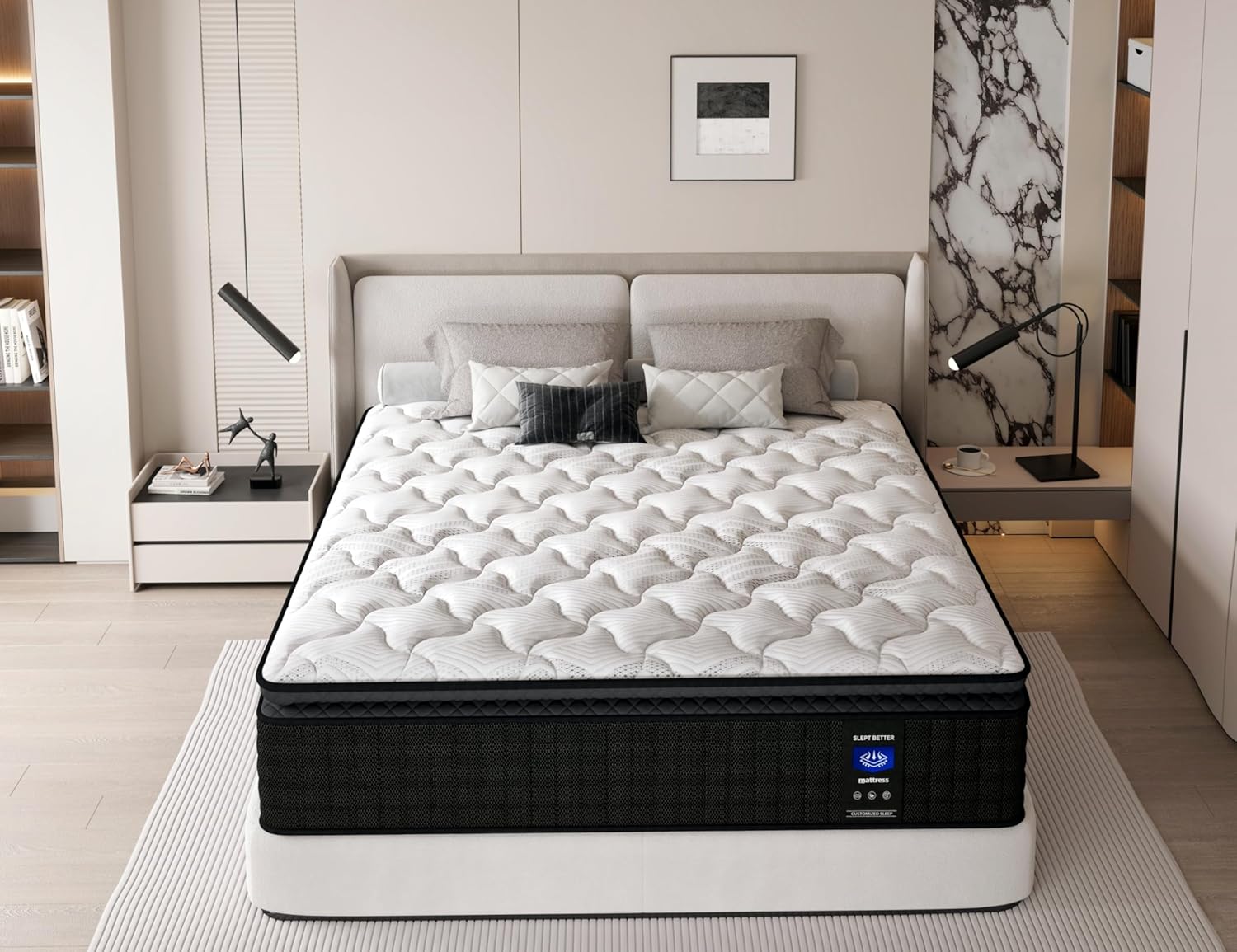 Queen Mattresses,12 Inch Pillow Top Mattress Queen Size, Memory Foam Individual Pocket Springs Mattress in a Box,Medium Firm,Perfect for Side Sleepers, Back Relief Edge Support CertiPUR-US