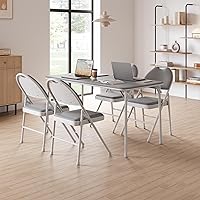 IDEALHOUSE 4-Pack Folding Chairs Gray PU Leather Padded 350 lbs Metal Frame Stackable Indoor Outdoor for Home Office Parties