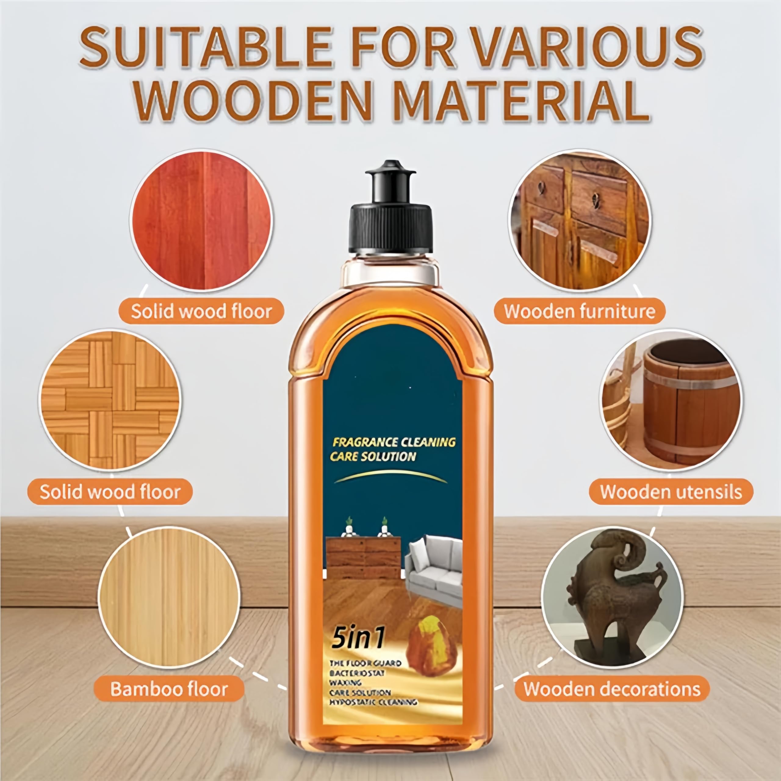 Solución de limpieza con fragancia 5 en 1, quitamanchas y olores, limpiador de pisos para madera, azulejos y cerámica, protege los acabados naturales de los pisos, brillo rápido (3 Piezas)