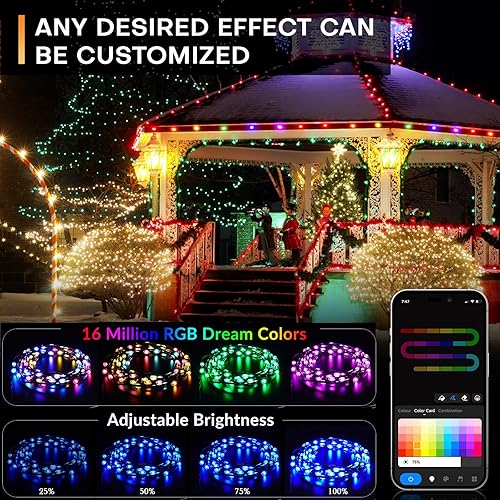 Miniatura 3 de Sanwo Guirnalda de luces LED que cambian de color, 32.8 pies, impermeable, con clips y temporizador, 16 modos de enchufe USB de 5 V, sincronización