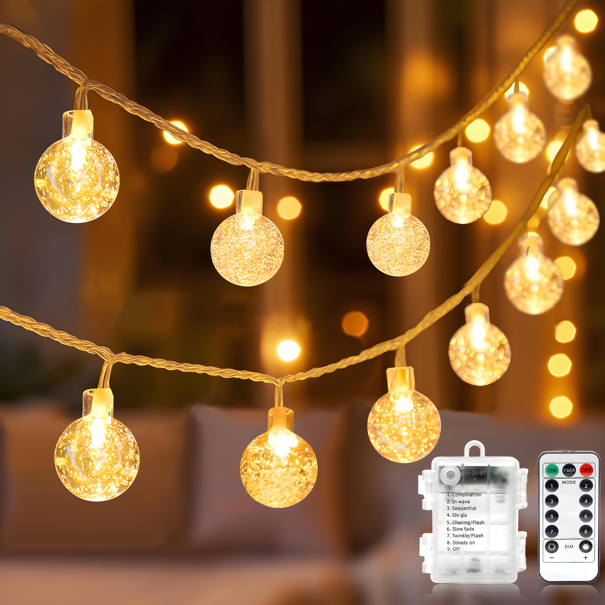 Ulanox Globe String Lights Fairy Lights Battery Operated 32ft 80LED String Lights with Remote Waterproof Indoor Outdoor Hanging Lights Decorative Christmas Lights for Home Party Patio Garden Wedding [Energy Class A+++]