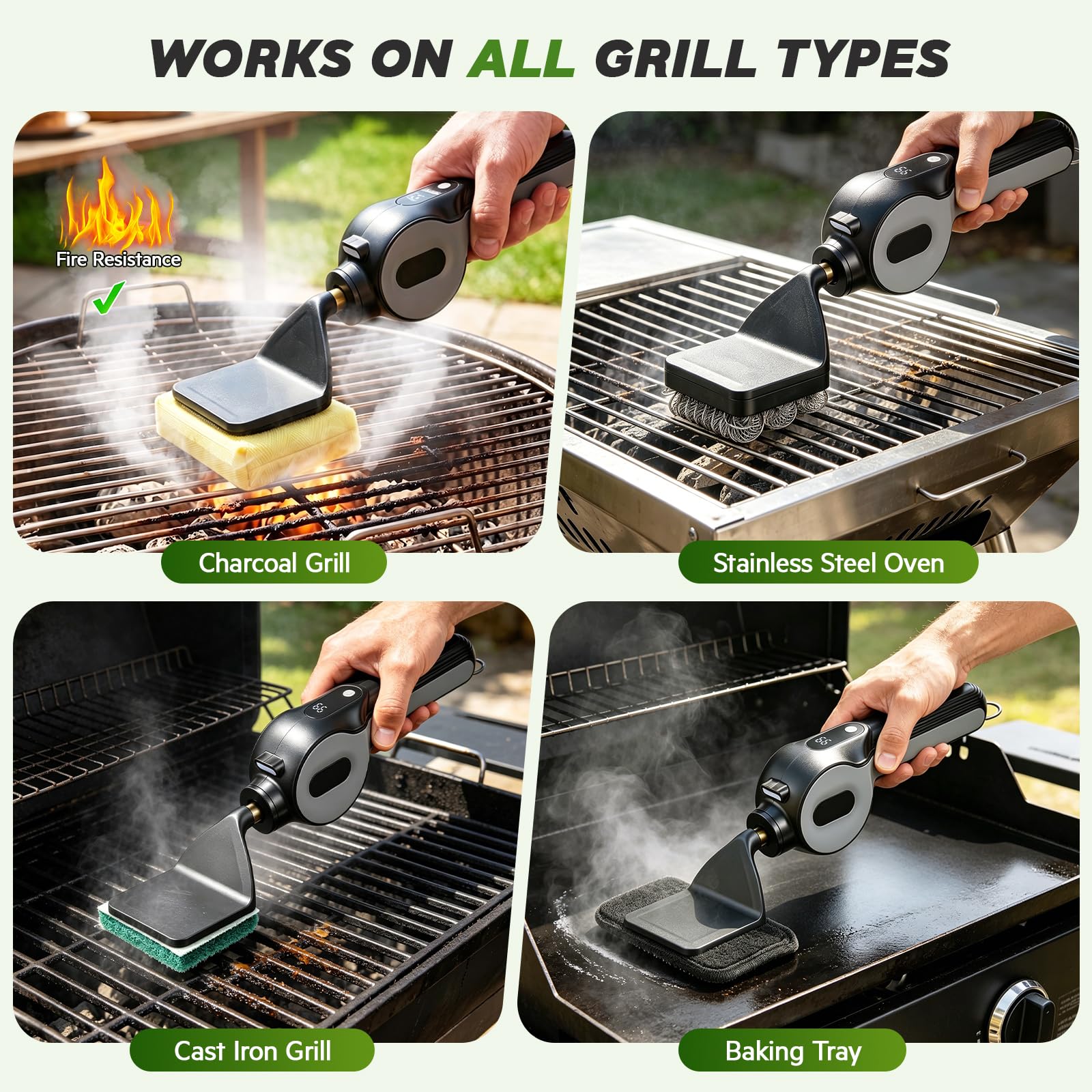 Limpiador de Barbacoa Electrica, 5 En 1 Cepillo Electrico Limpieza Barbacoa con Motor Sensible a la Presión de 1100 RPM, Pantalla LCD, Luz LED, Accesorios Barbacoa (No desprende Pelusa, ignífugo)