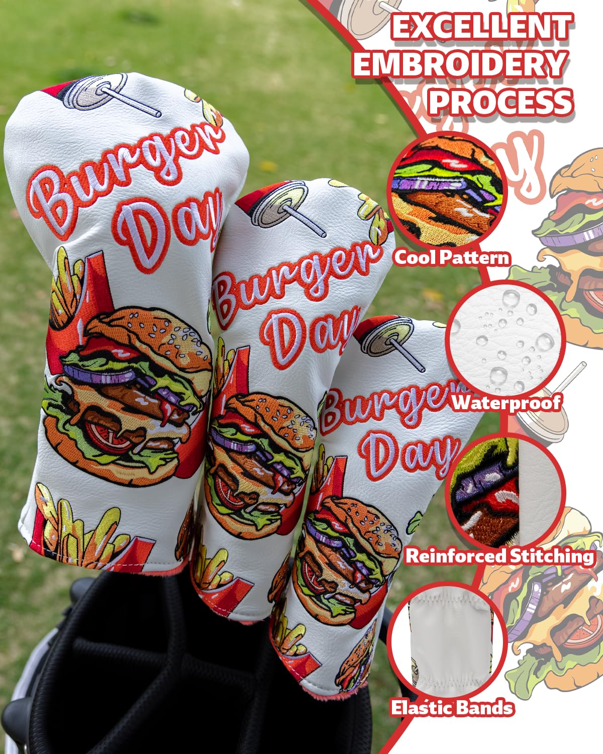 Pokrowce na głowę kija golfowego, 1 szt. Fairway Golf Headcovers for Woods, skóra PU z zaawansowanym haftem dla większości marek