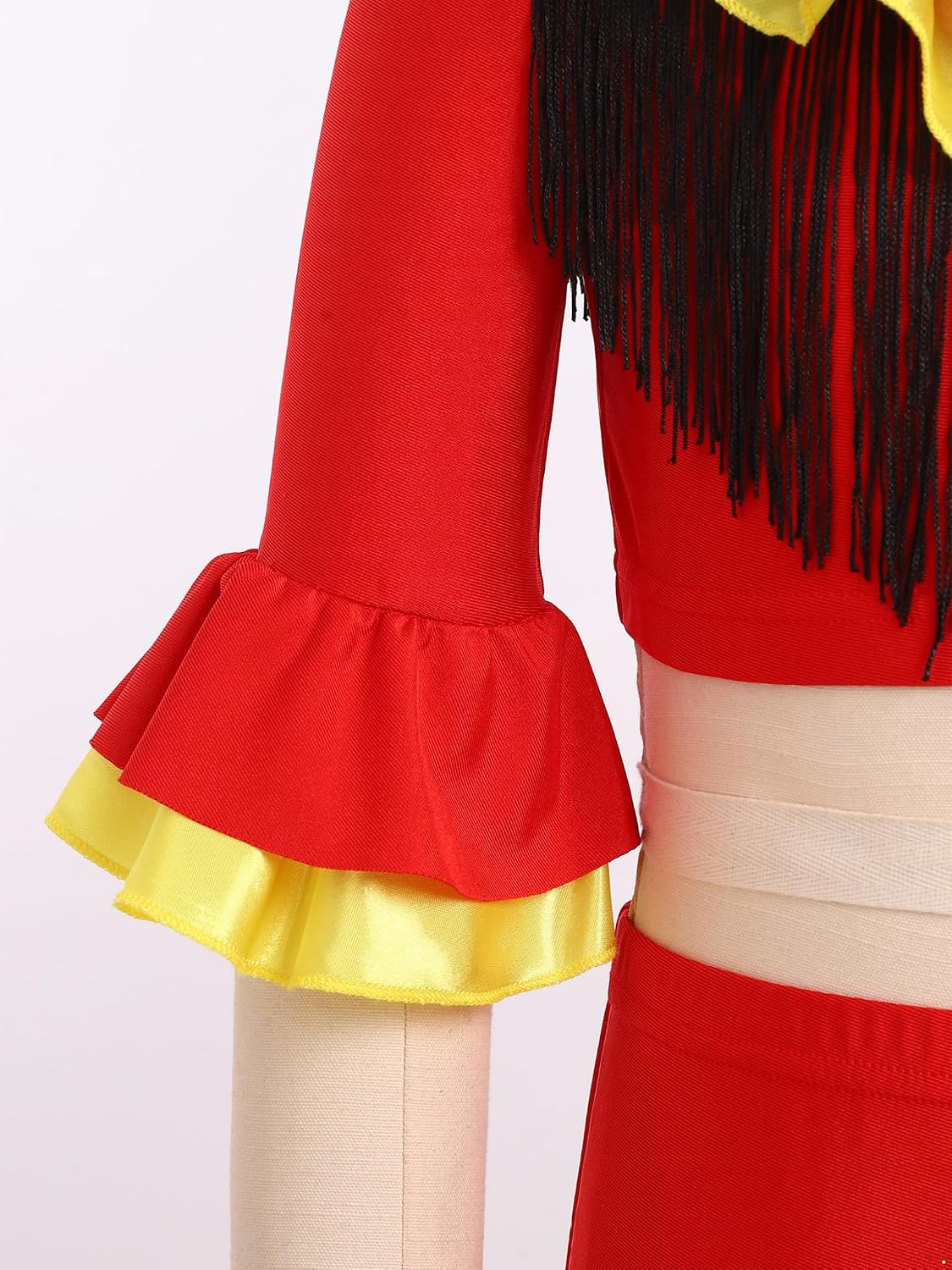 Kids Girls Flamenco Performance Outfit Spanish Dance V Neck Fringe Crop Top with Long Layered Ruffle Skirt Dancewear Red 12 Years