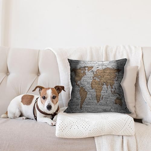 Miniatura 4 de Ambesonne Wanderlust - Funda de cojín con diseño de mapa del mundo en la pared de ladrillo antiguo, países continentes envejecidos, vintage, áspero,