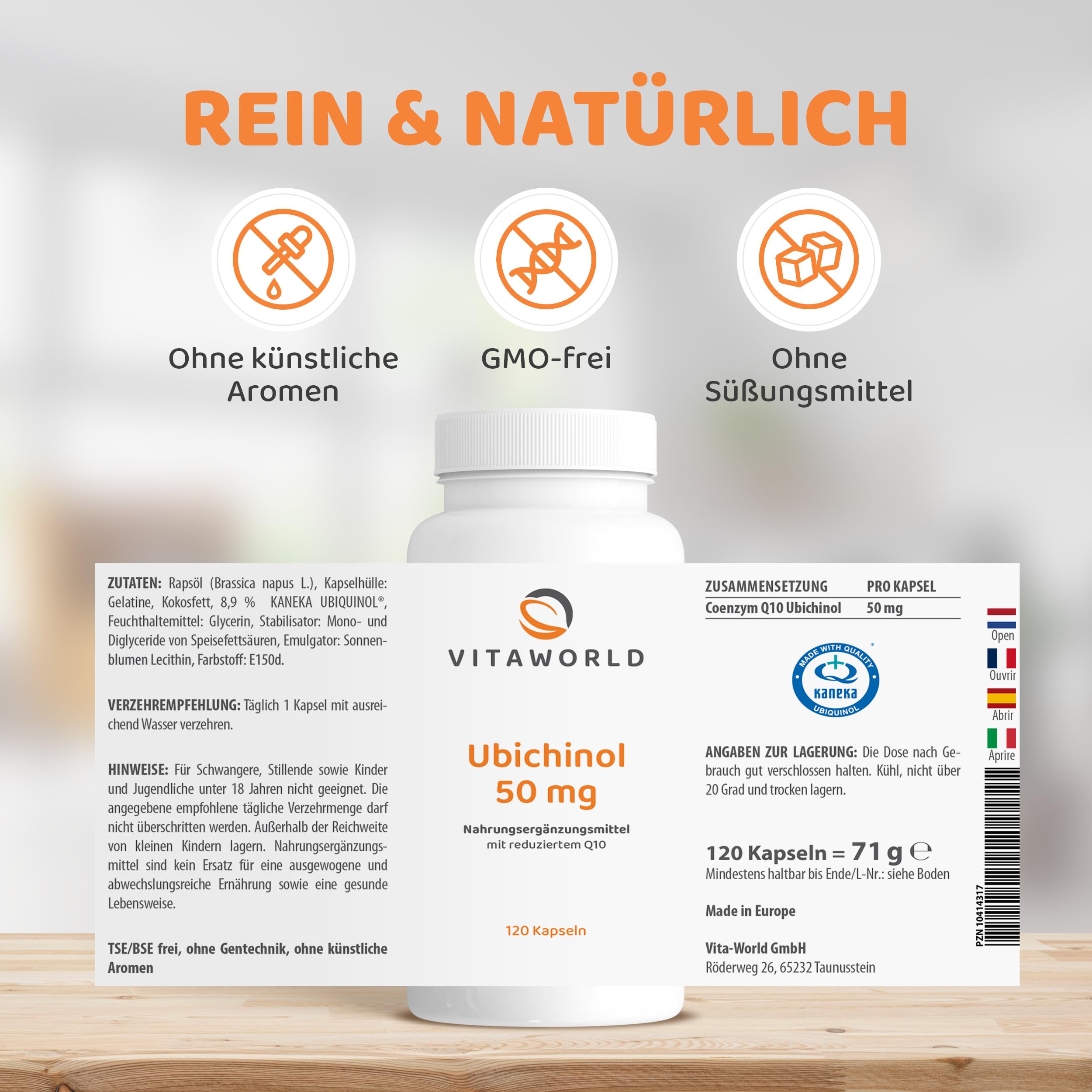 vitaworld Ubichinol 50 mg Kapseln, Aktive und damit leichter absorbierbare Form des Q10, 120 Kapseln