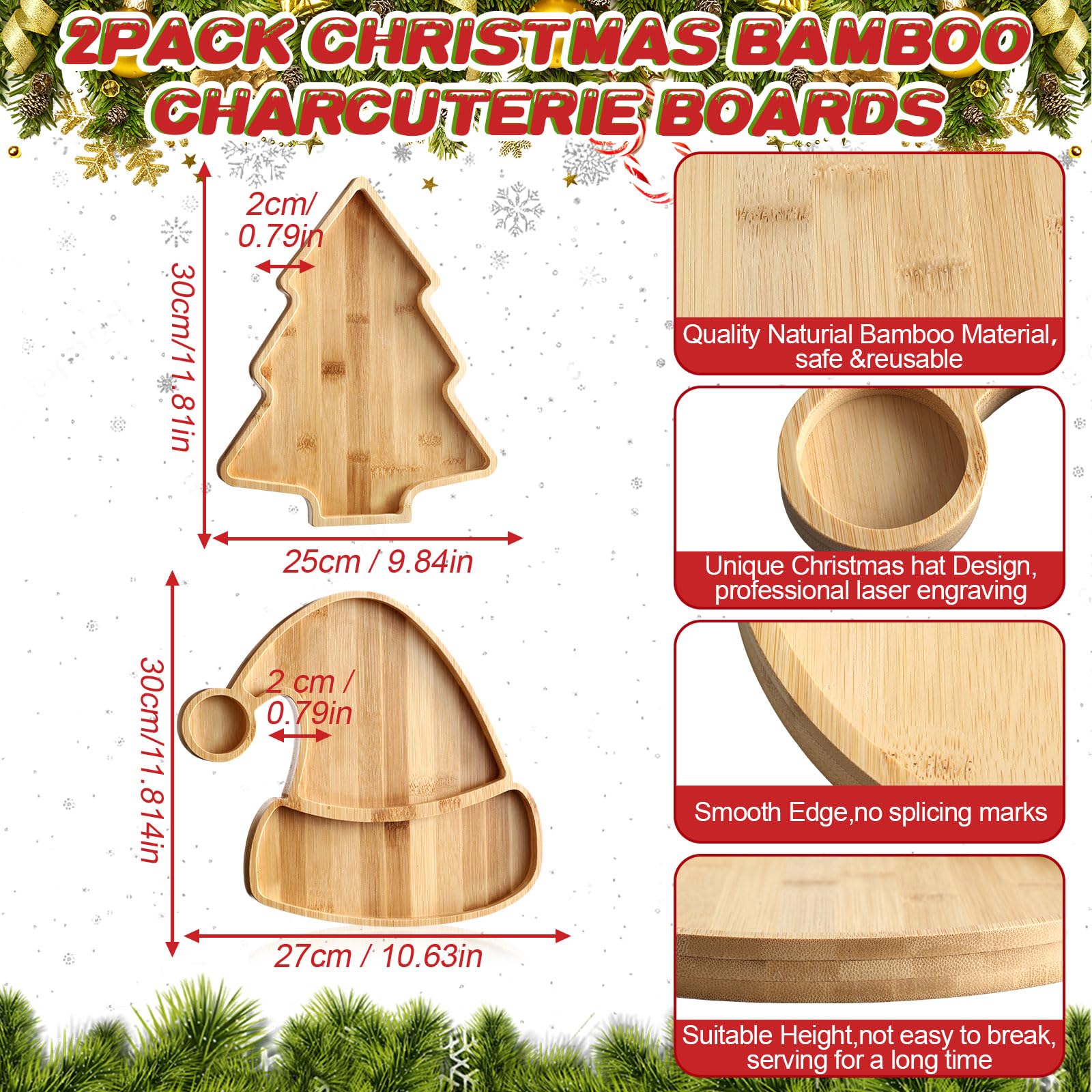 Meanplan 2 Pcs Wooden Serving Tray and Platter Baseball Charcuterie Board Kitchen Plates Dishes Serving for Snacks Cookies Rustic Camping Snack Fruit Meat(Tree, Hat)