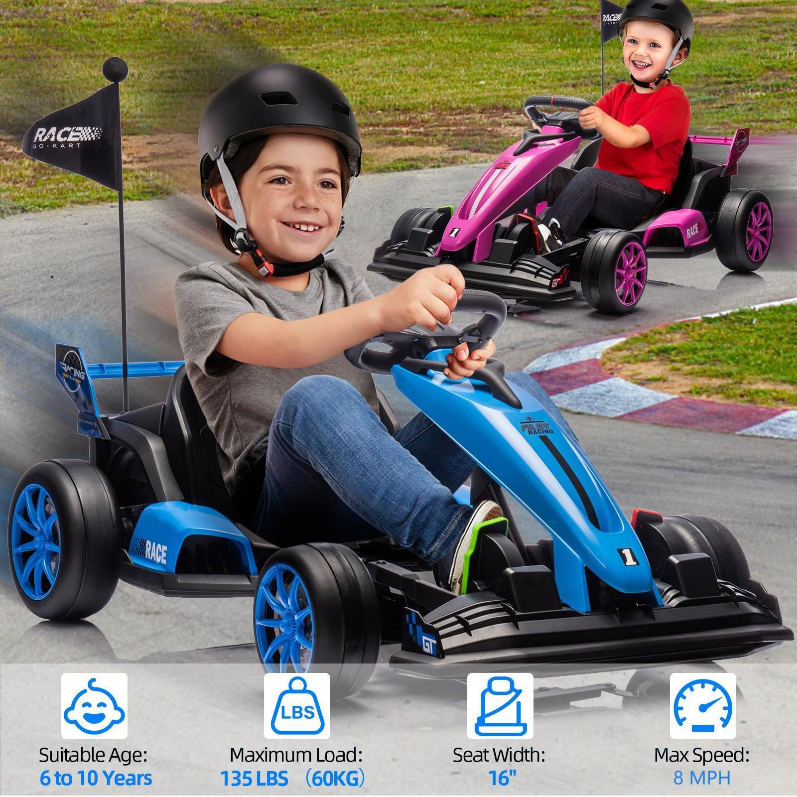Amazon.com: Ride On Go Kart for Kids, 24V 7Ah Battery Two 200W