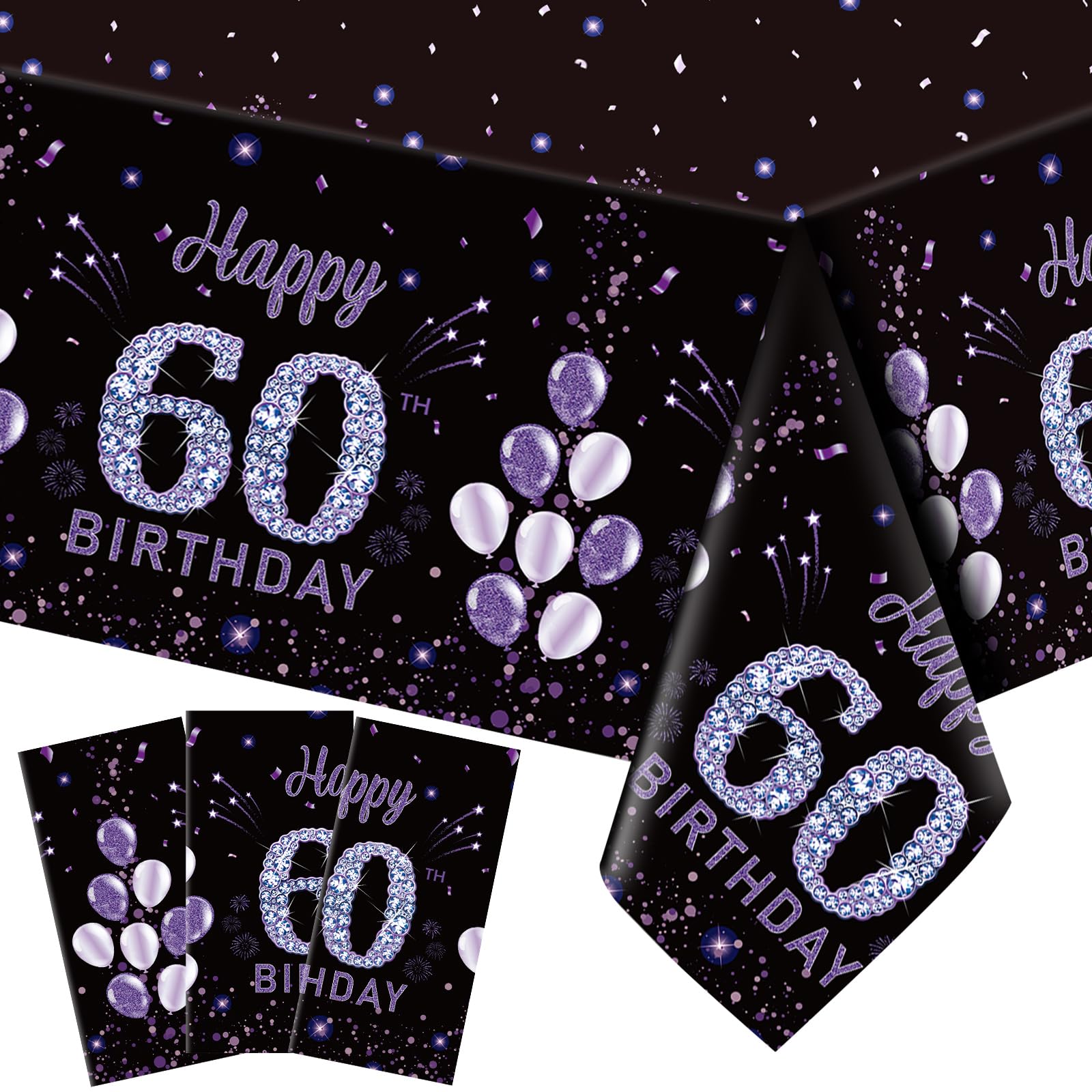 Ganeen 3 Pack 60th Birthday Tablecloth Disposable Plastic, 54 x 108 Inch